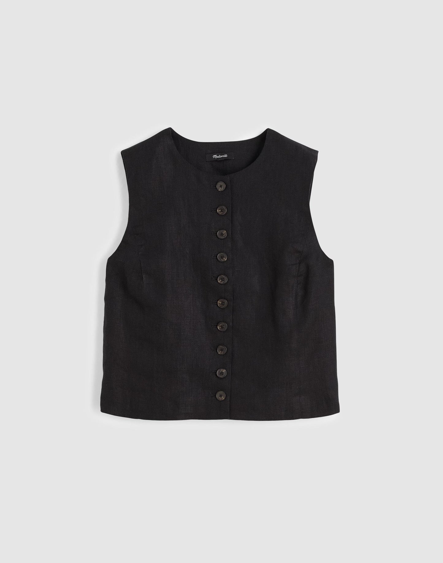Madewell Button-Front Shell Top in 100% Linen Jet Black