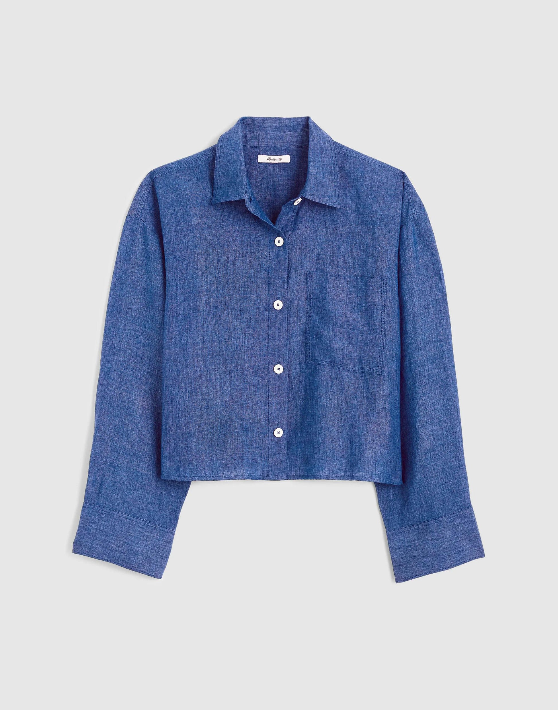 Madewell Straight-Hem Shirt in 100% Linen Indigo Chambray
