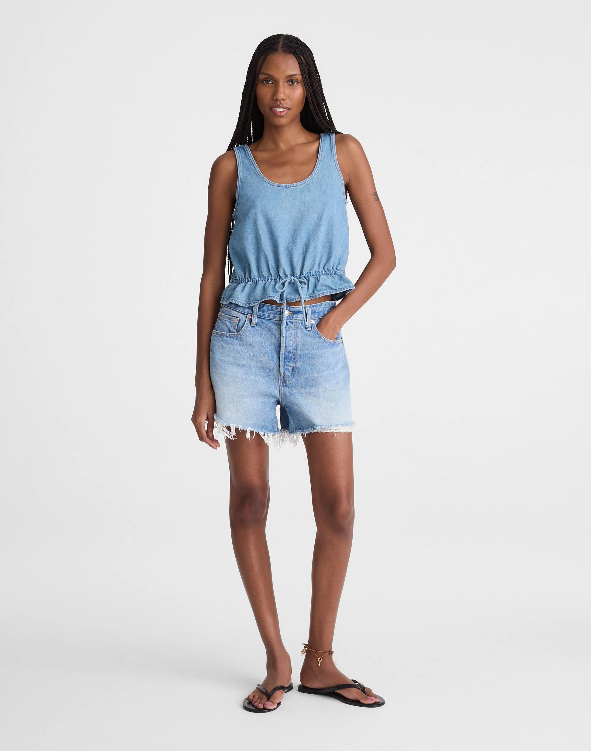 Madewell Airy Denim Scoopneck Peplum Top Lido Wash