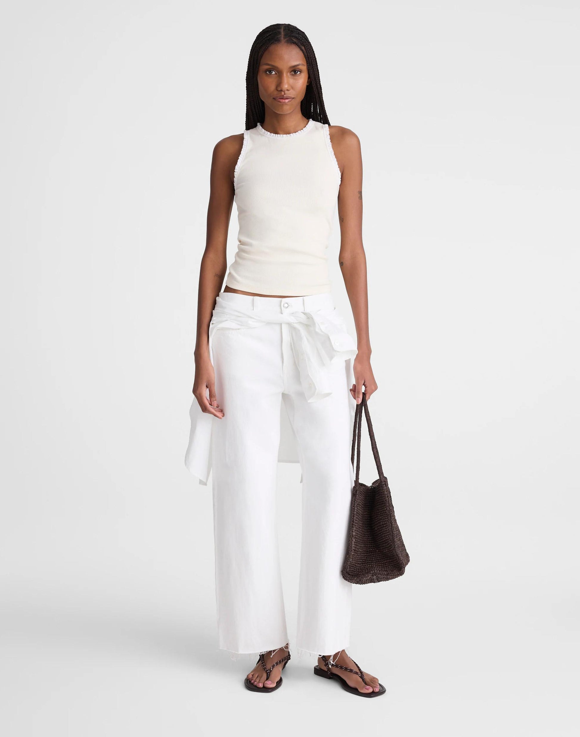 Madewell Lace-Trim Ribbed Tank Vintage Ivory