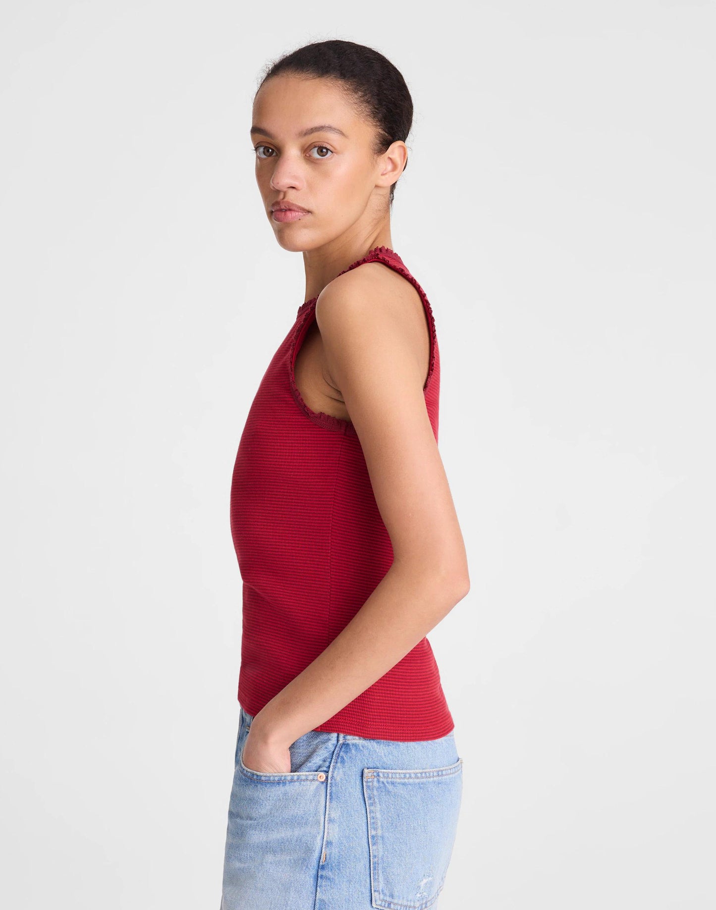 Madewell Lace-Trim Ribbed Tank Red Currant