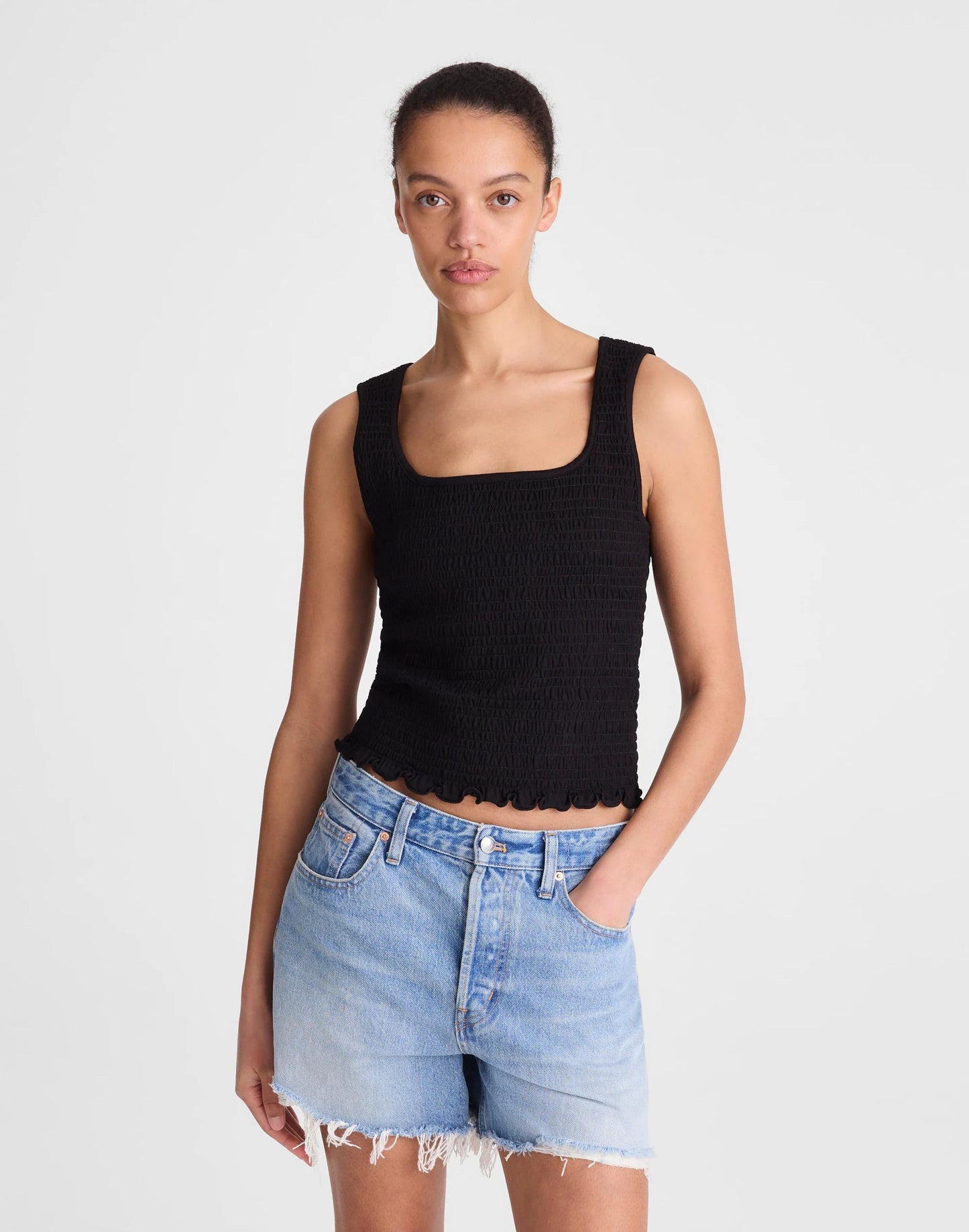 Madewell Smocked Scoopneck Tank Jet Black