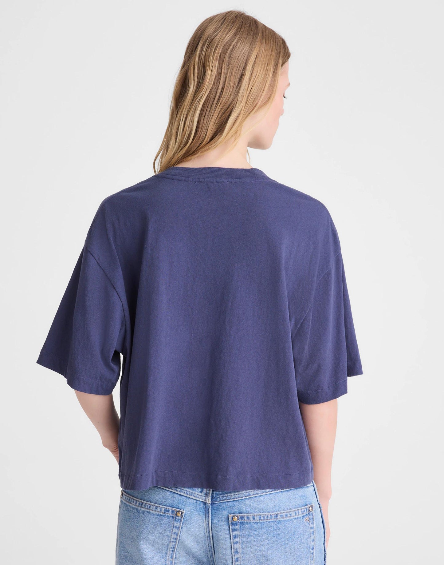 Madewell The Boxy Crop Tee in Allday Jersey Petrol Navy
