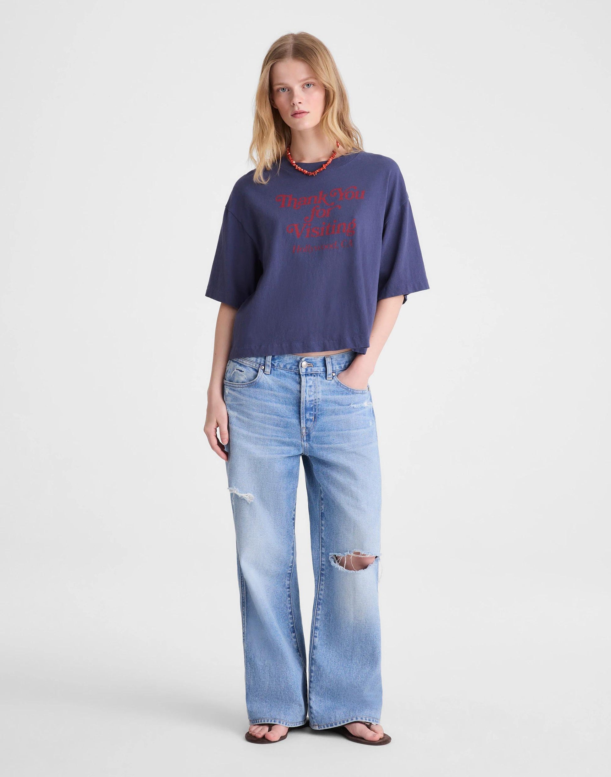Madewell The Boxy Crop Tee in Allday Jersey Petrol Navy