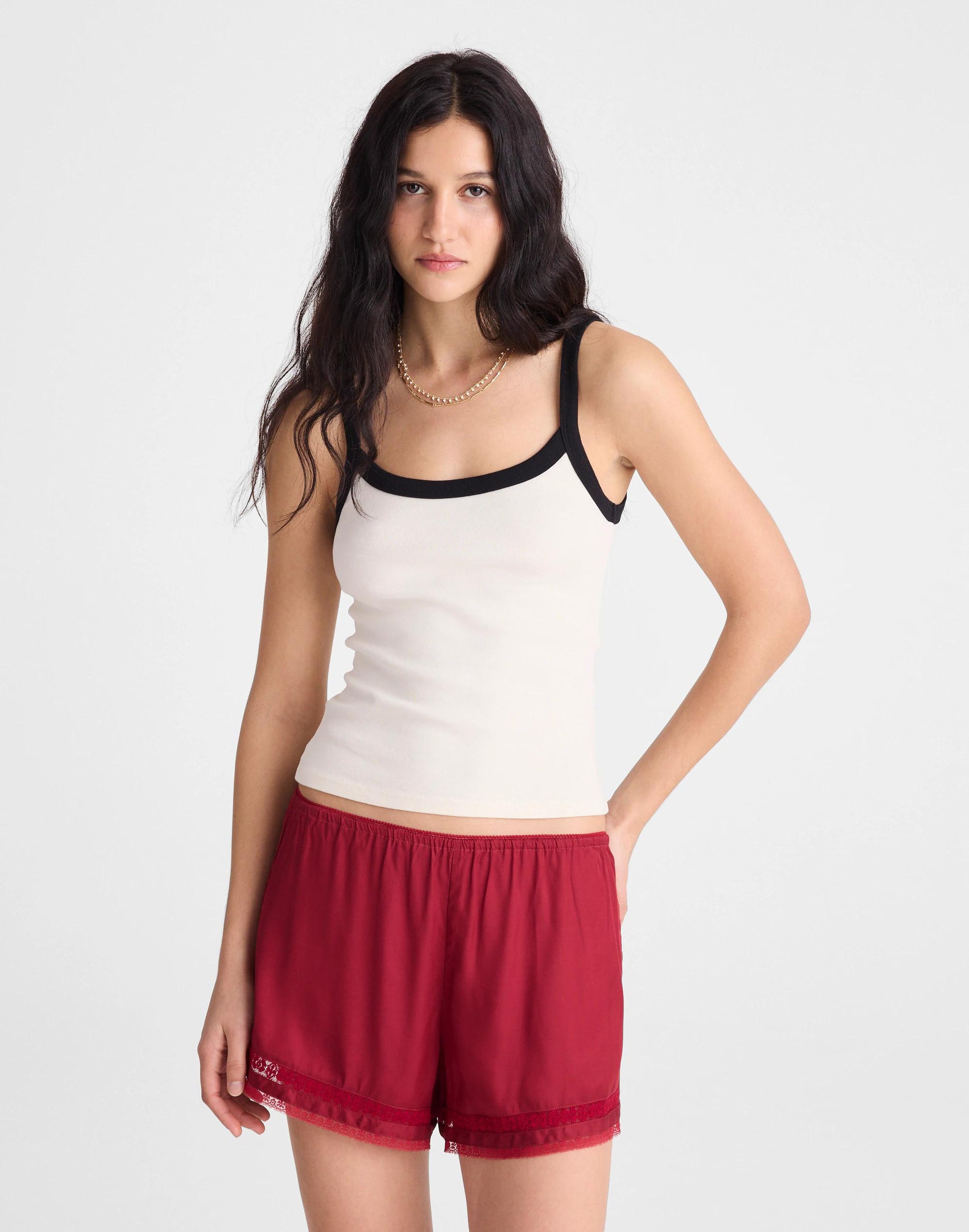 Madewell Lace-Trim Pull-On Shorts Red Currant
