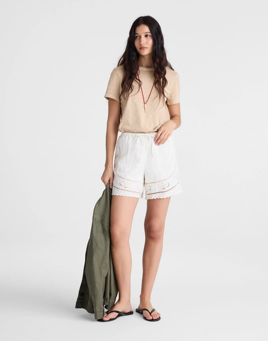 Madewell Eyelet Drawstring Shorts in 100% Linen Ivory Linen
