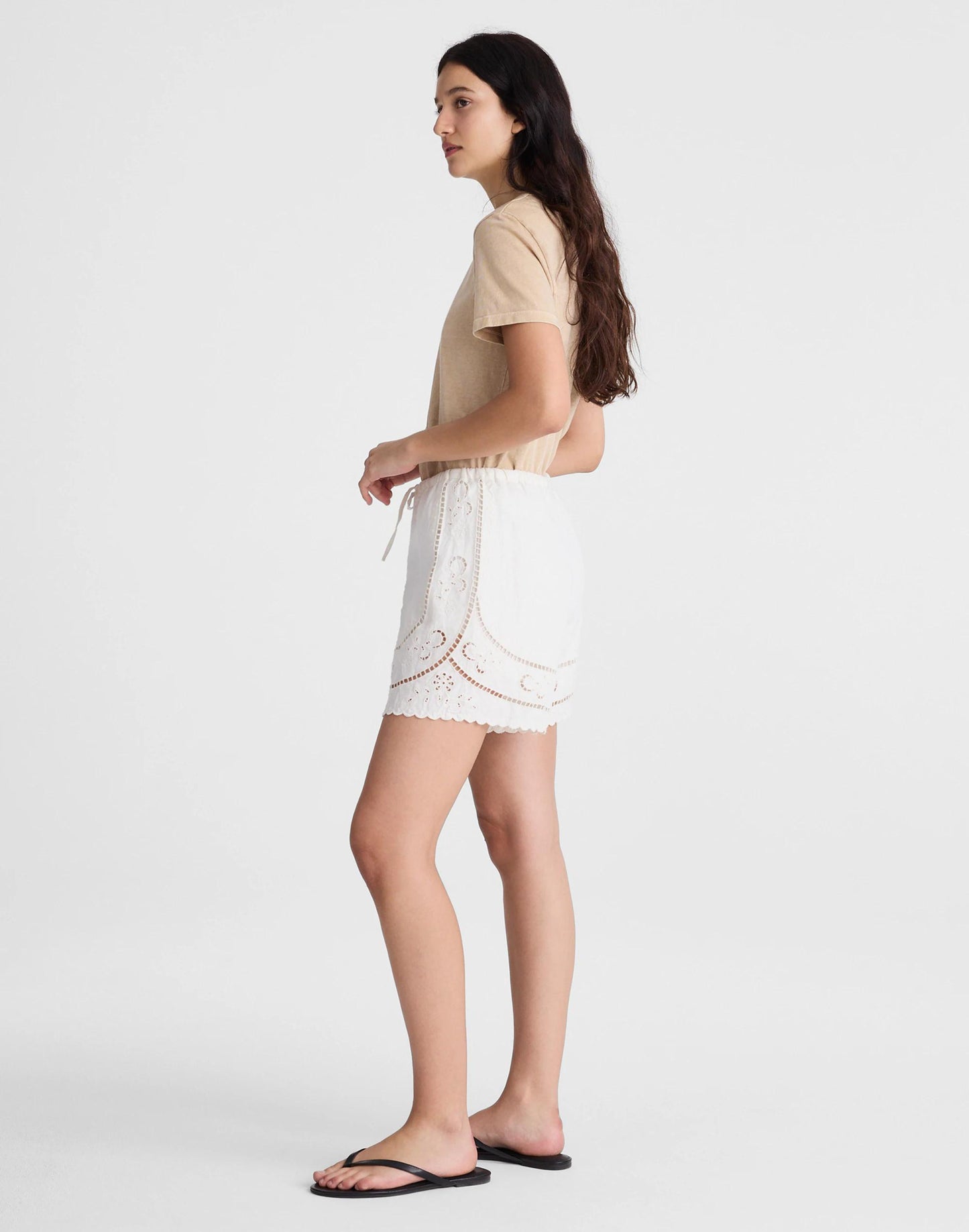 Madewell Eyelet Drawstring Shorts in 100% Linen Ivory Linen