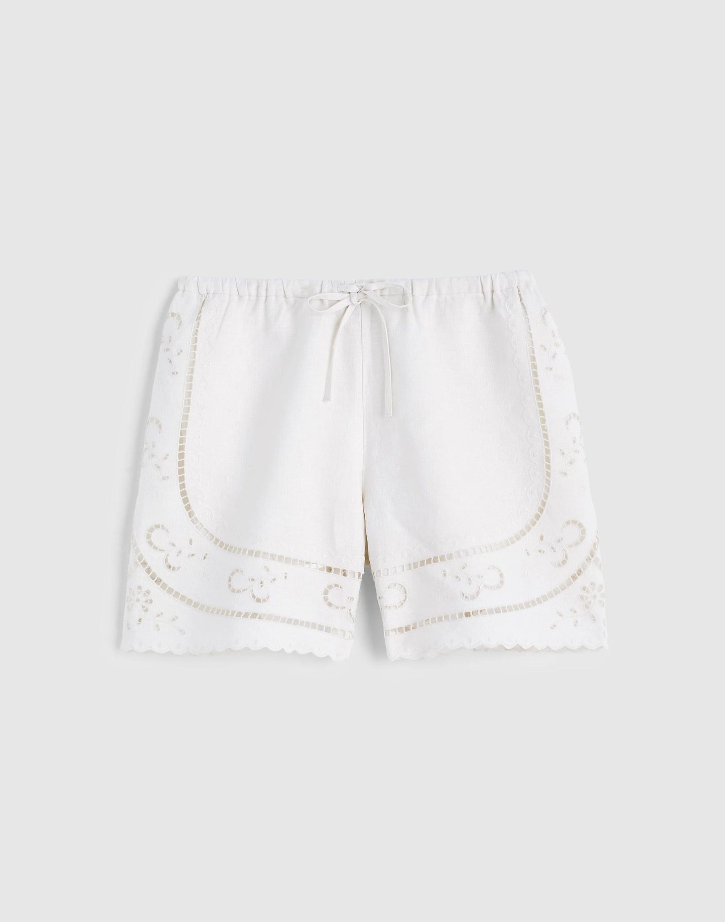 Madewell Eyelet Drawstring Shorts in 100% Linen Ivory Linen