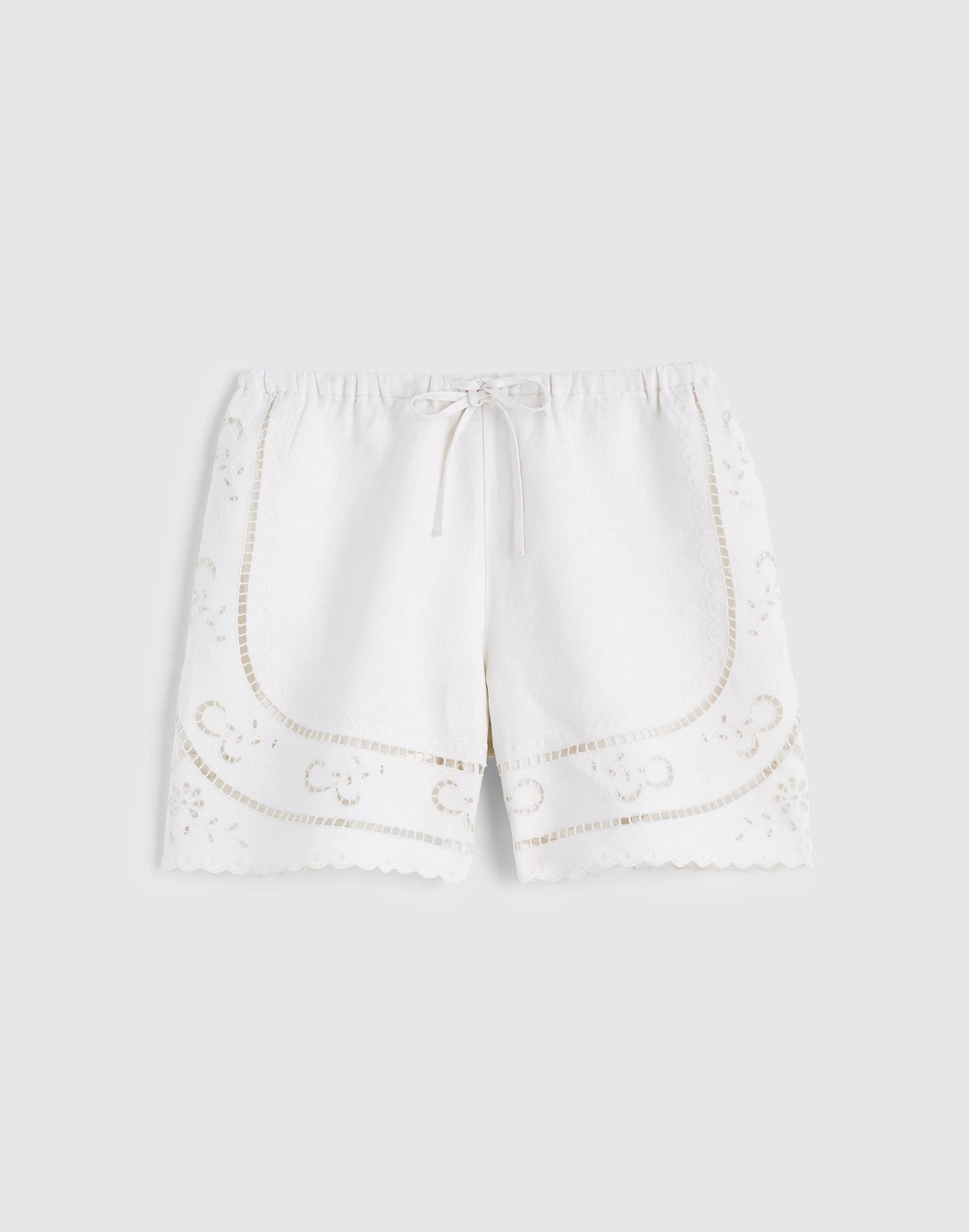 Madewell Eyelet Drawstring Shorts in 100% Linen Ivory Linen