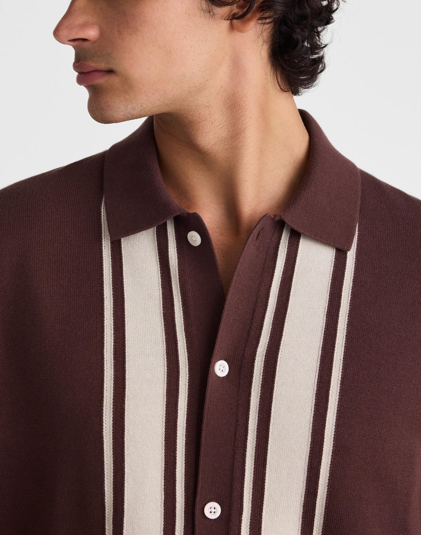 Madewell Knit Button-Up Shirt in Border Stripe Rum Raisin