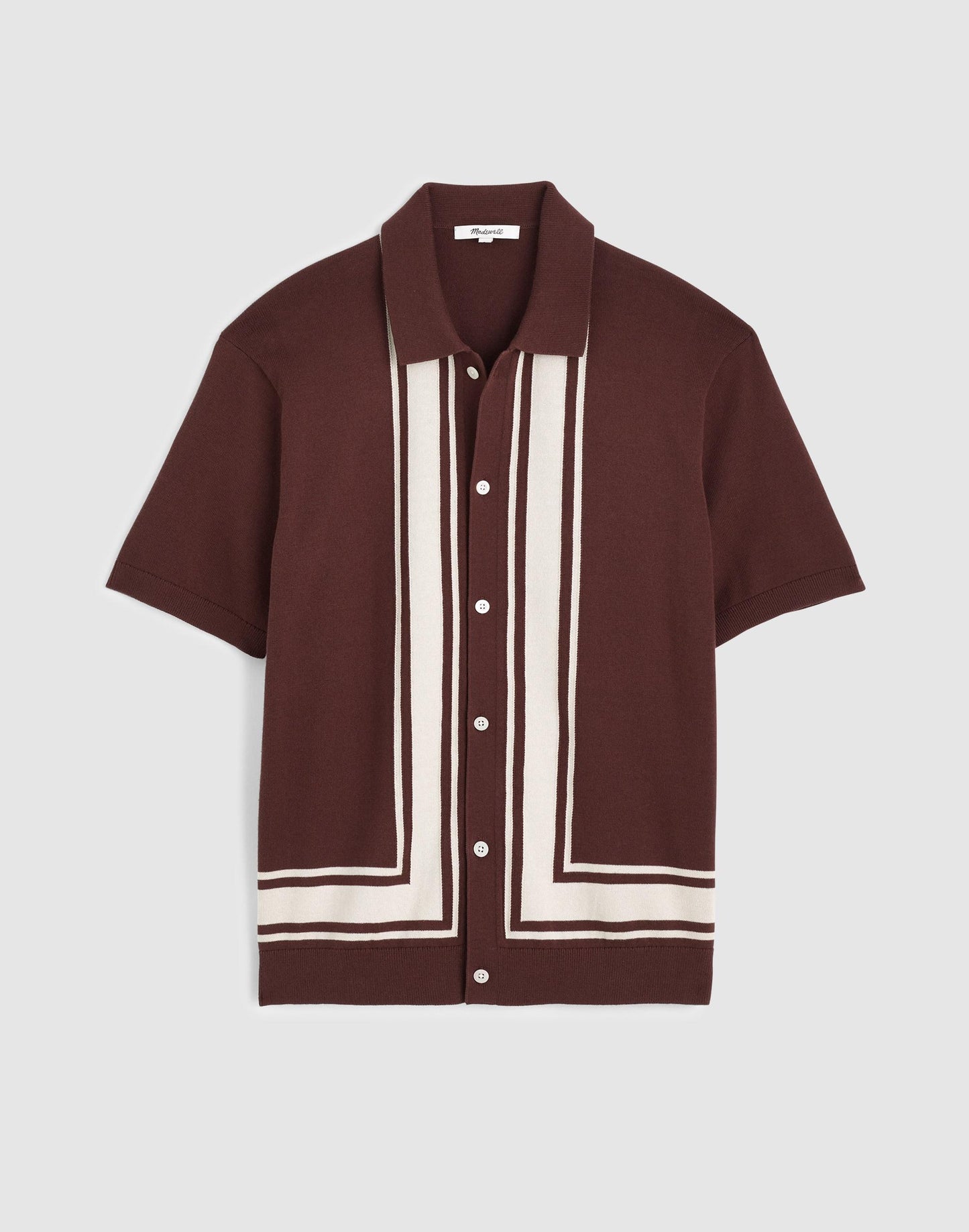 Madewell Knit Button-Up Shirt in Border Stripe Rum Raisin
