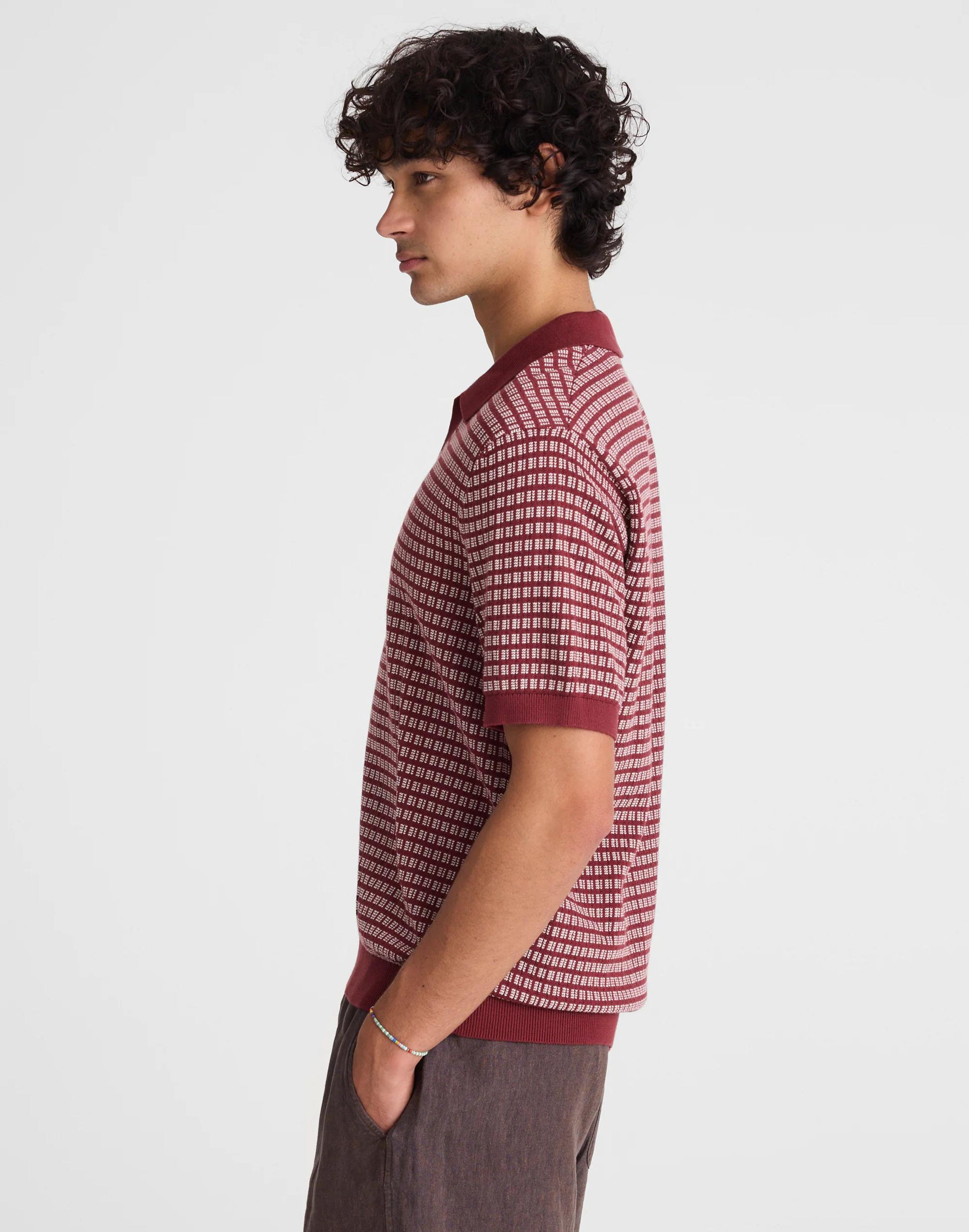 Madewell Single-Button Sweater Polo Dusty Merlot
