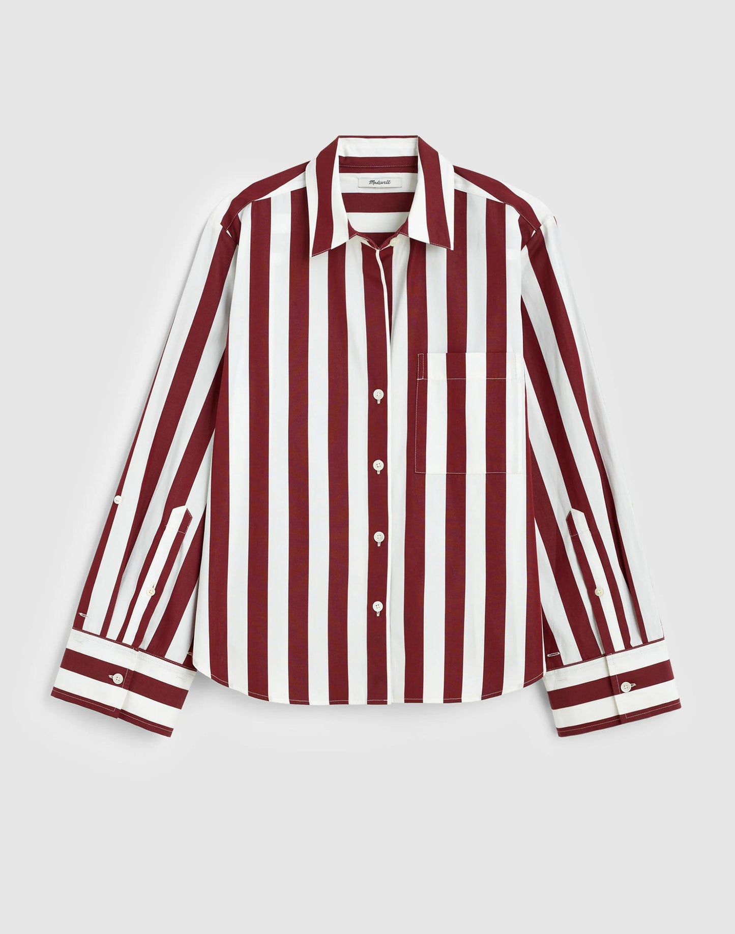 Madewell The Signature Y-Neck Shirt in Poplin Dusty Merlot