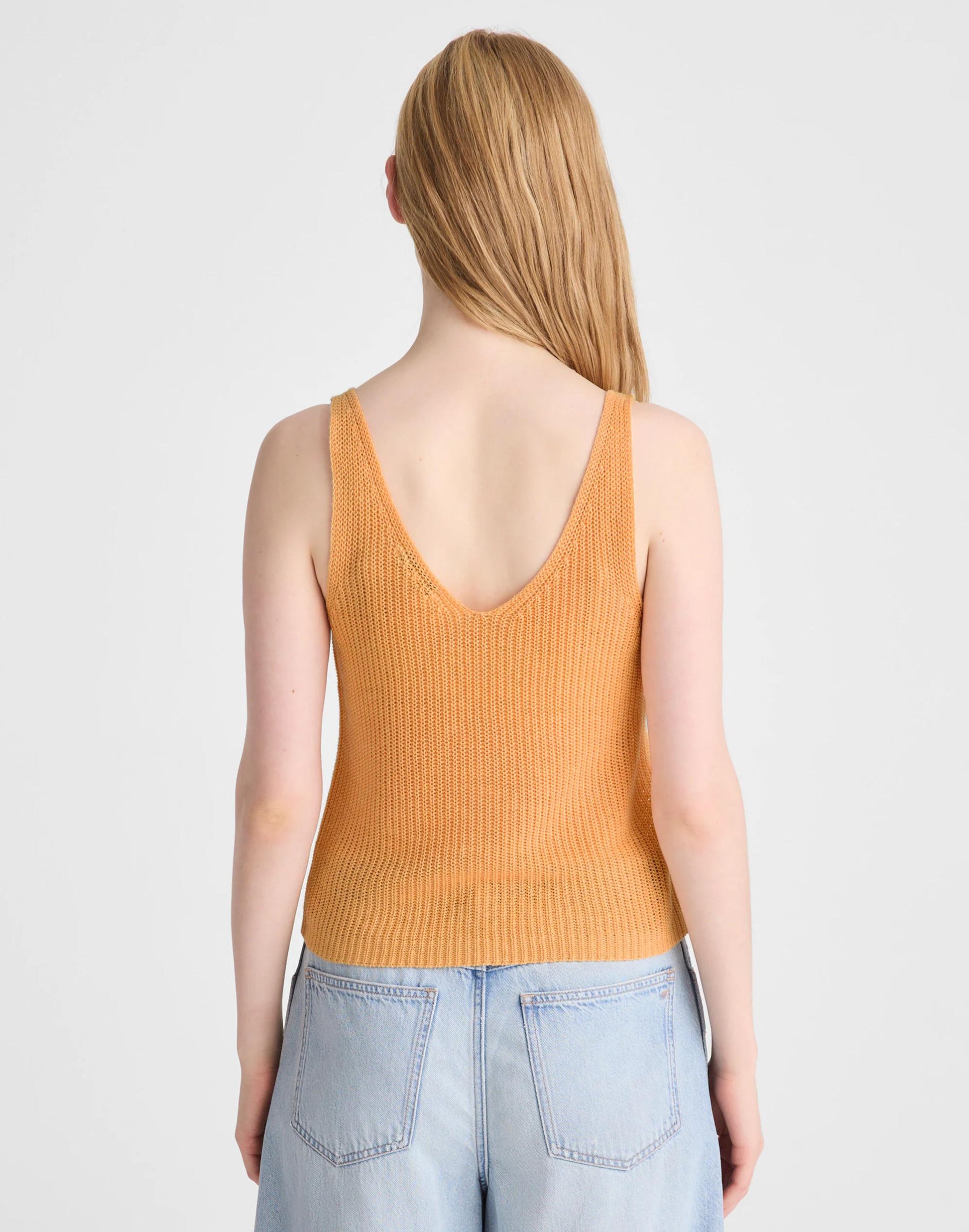 Madewell V-Neck Tank in 100% Linen Apricot Blush