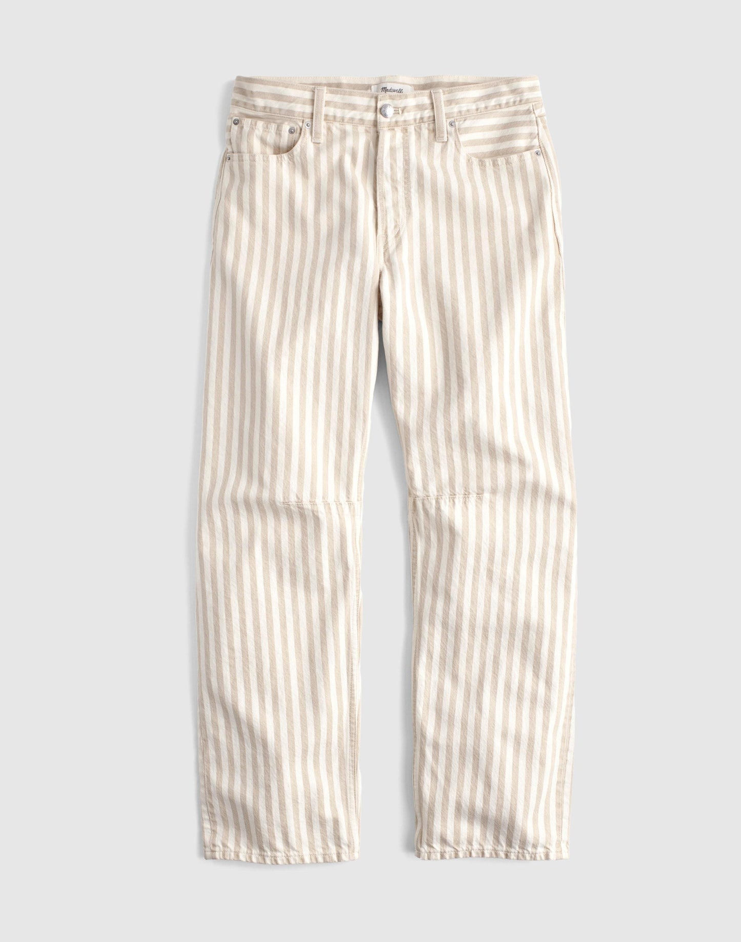 Madewell The Darted Barrel-Leg Jean in Airy Denim Khaki Sand Stripe