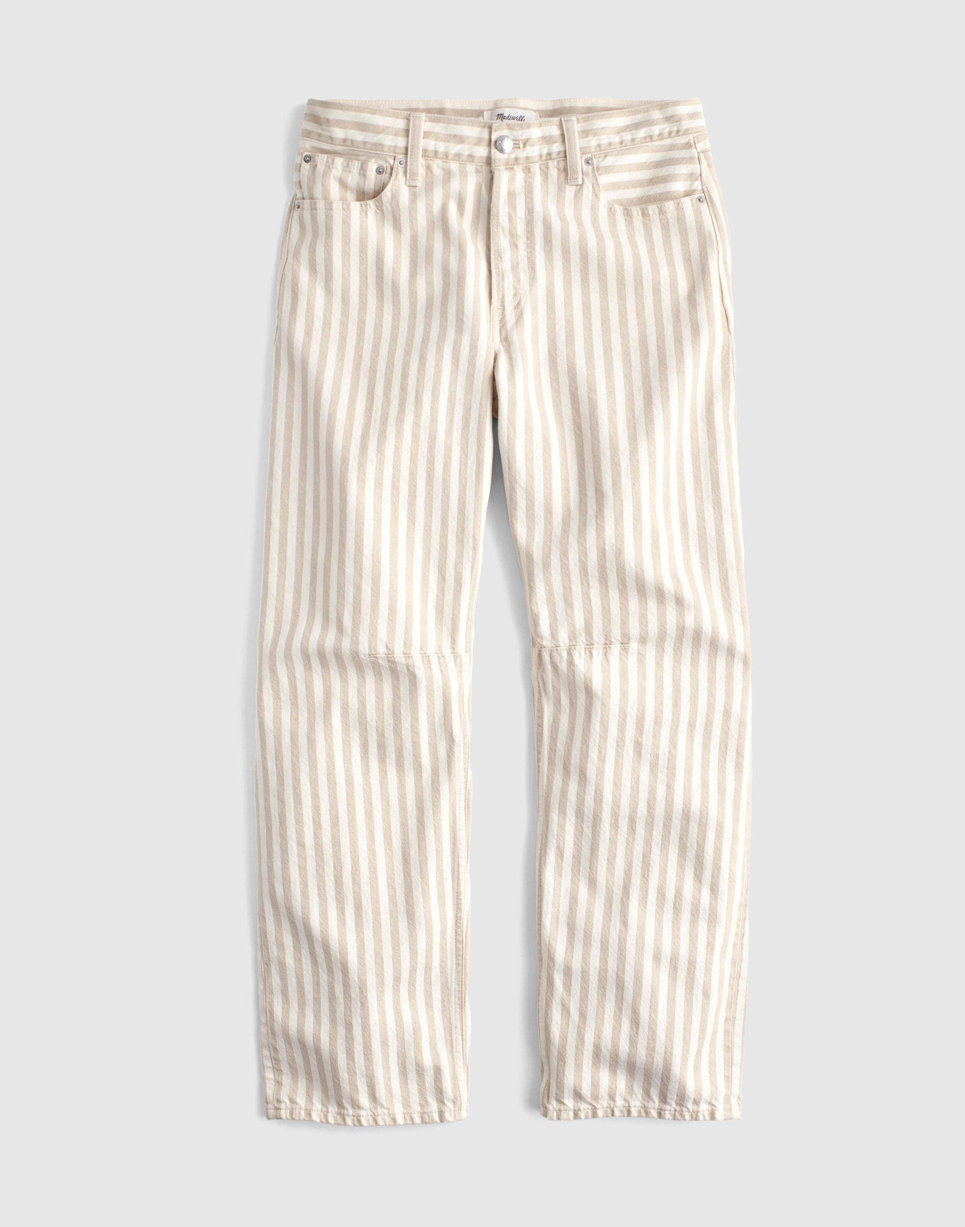 Madewell The Darted Barrel-Leg Jean in Airy Denim Khaki Sand Stripe