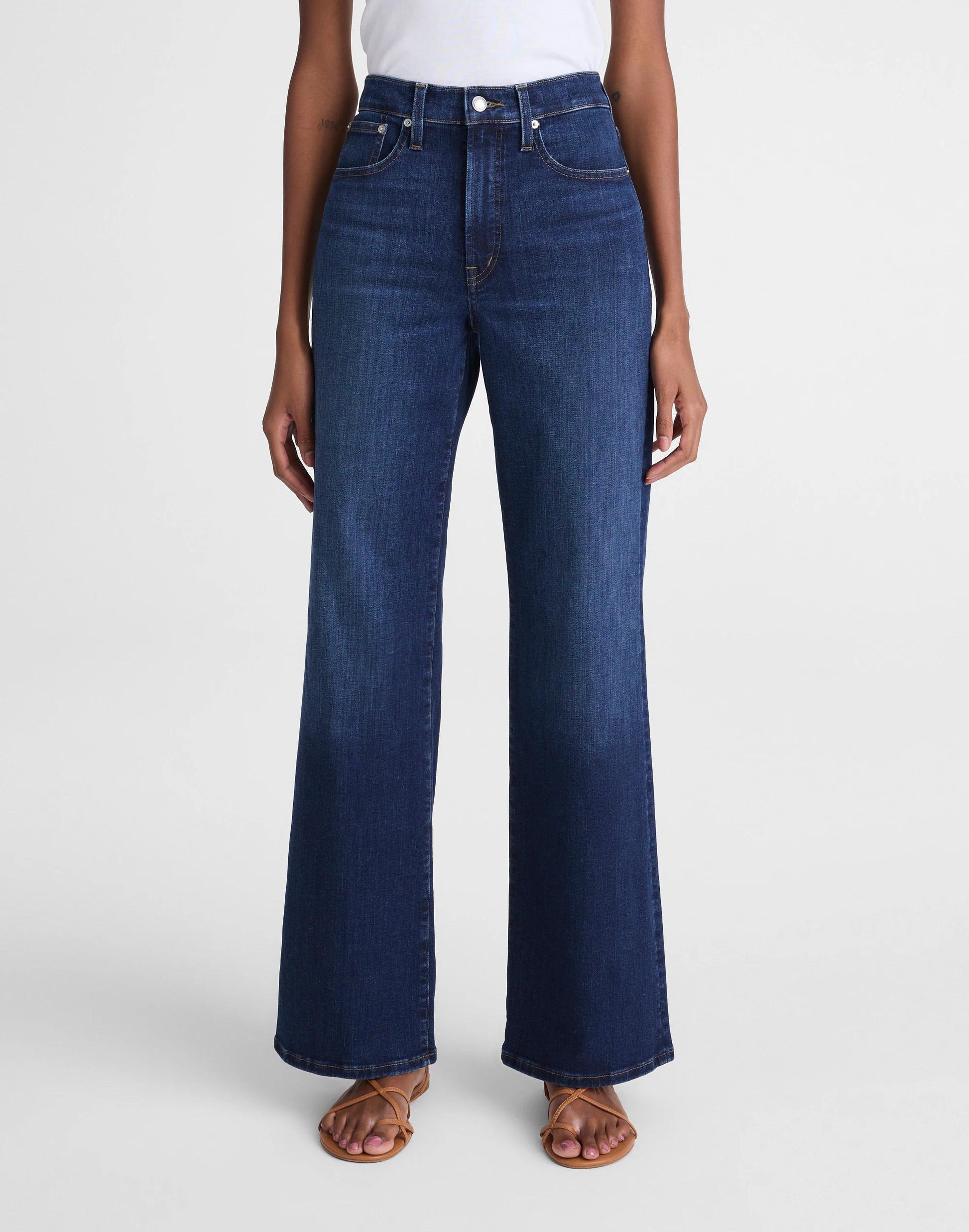 Madewell The Wide-Leg Jean in Super Stretch Denim Deep Ocean Wash