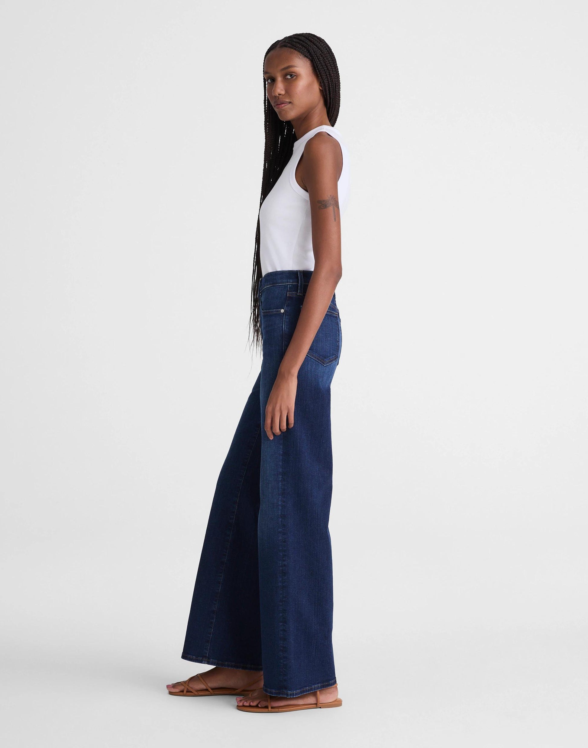 Madewell The Wide-Leg Jean in Super Stretch Denim Deep Ocean Wash
