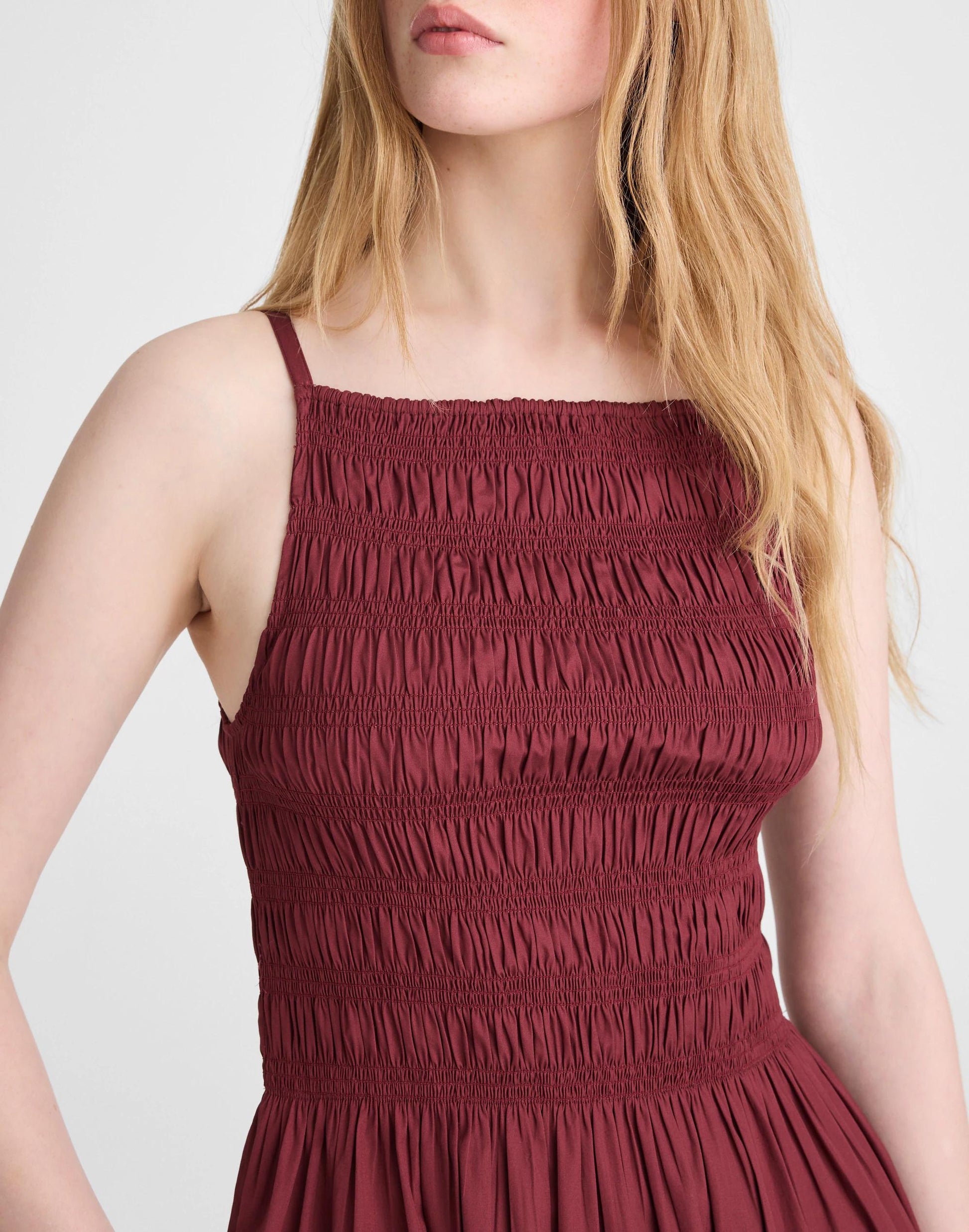 Madewell Smocked High-Neck Mini Dress Dusty Merlot