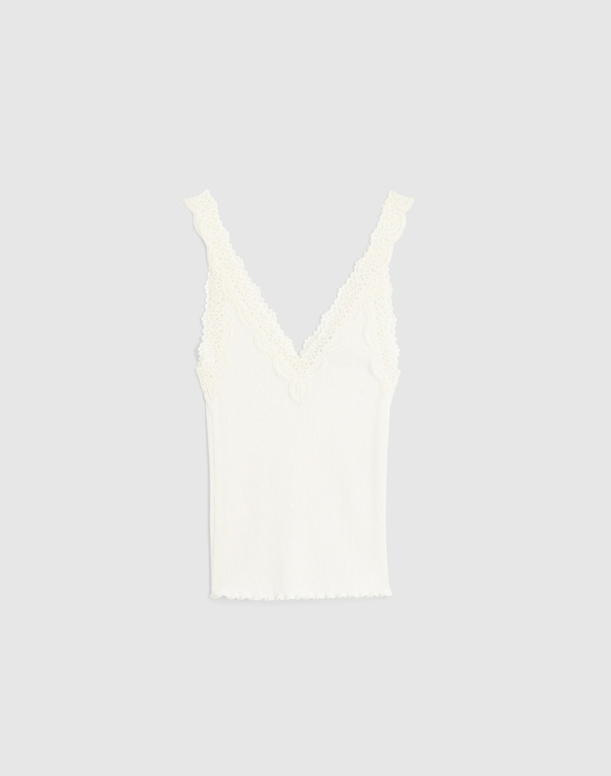 Madewell Lace-Trim Ribbed V-Neck Tank Winter White