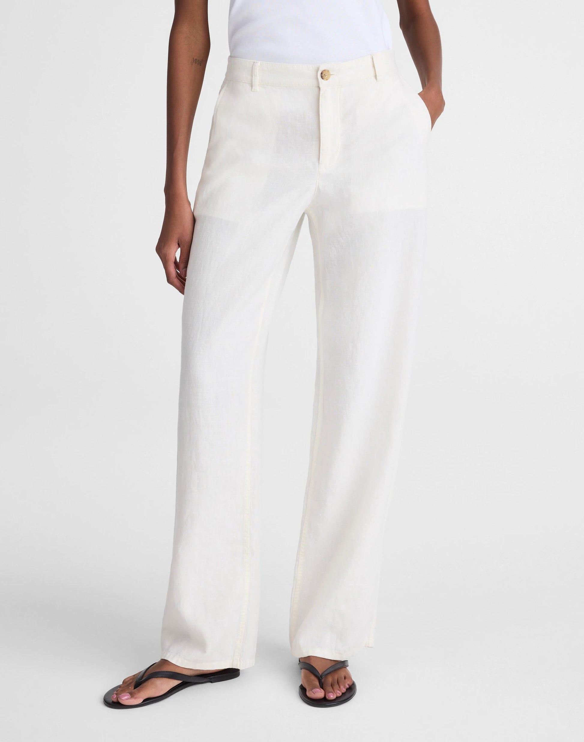 Madewell The Zoe Relaxed Straight Pant in 100% Linen Ivory Linen