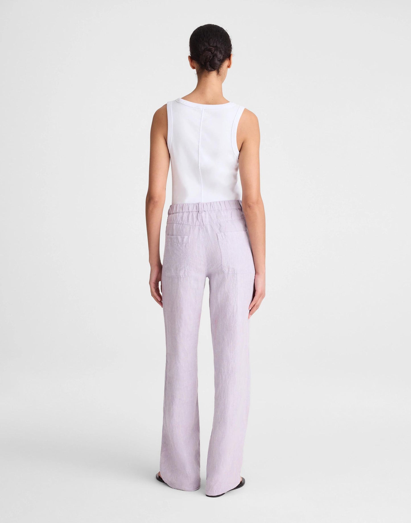 Madewell The Zoe Relaxed Straight Pant in 100% Linen Lilac Chambray