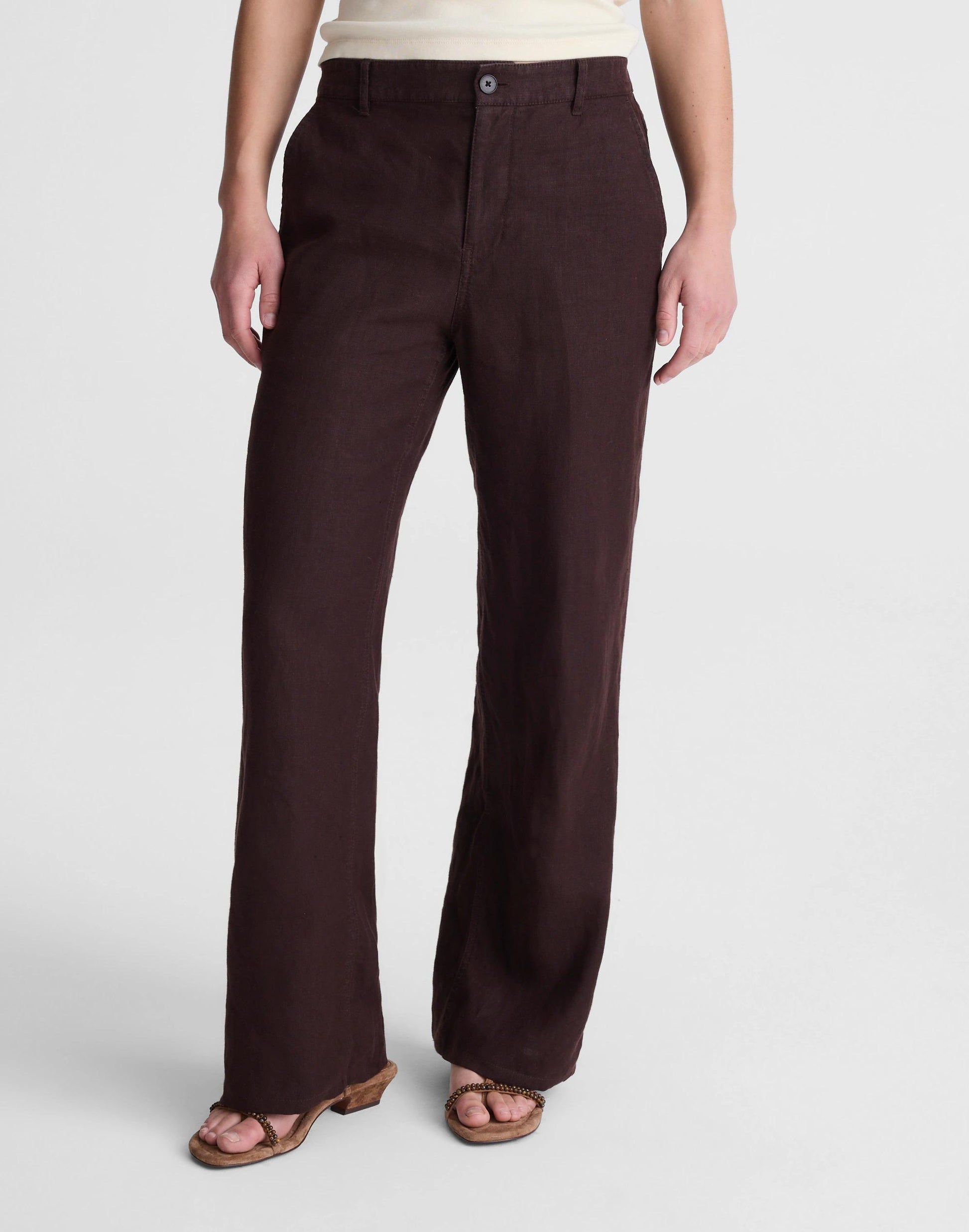 Madewell The Zoe Relaxed Straight Pant in 100% Linen Cocoa