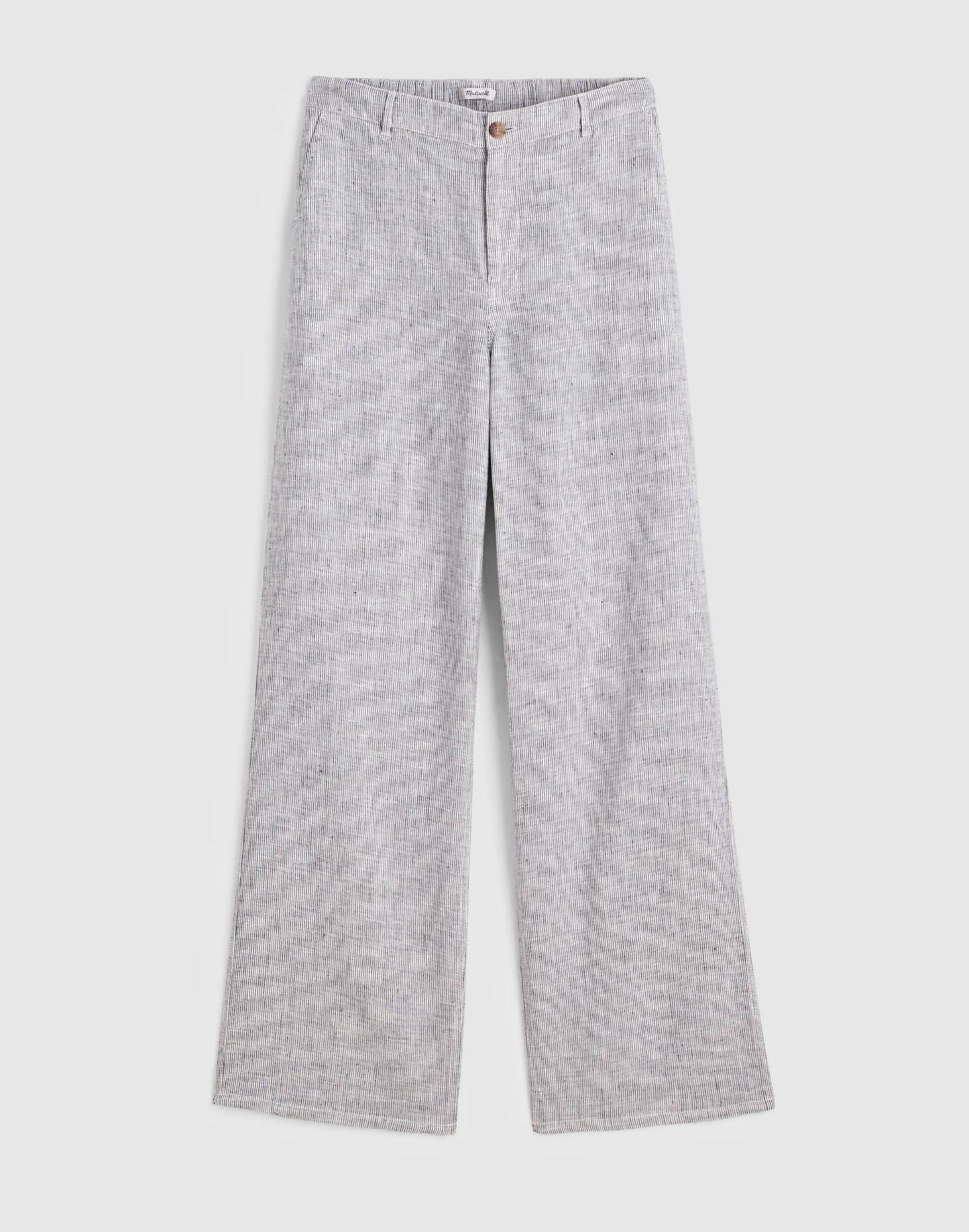 Madewell The Zoe Relaxed Straight Pant in 100% Linen Black White Mini Stripe