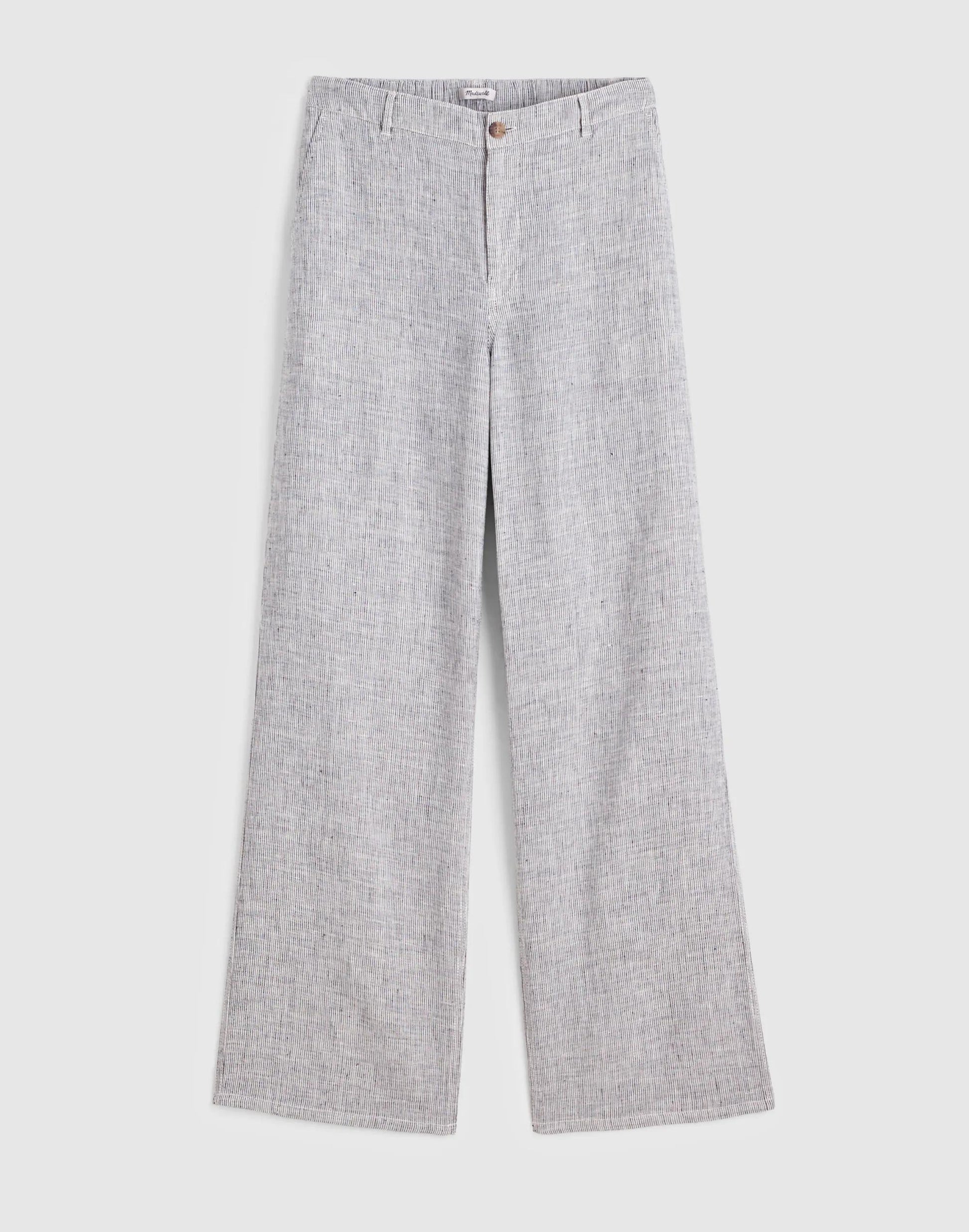 Madewell The Zoe Relaxed Straight Pant in 100% Linen Black White Mini Stripe