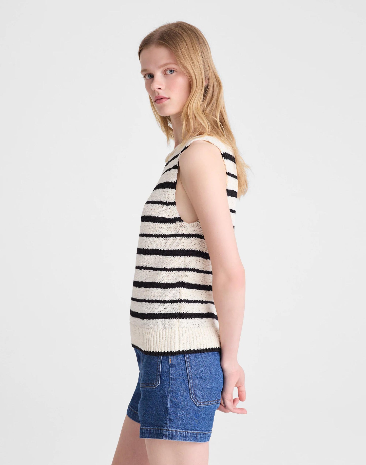 Madewell Boatneck Sweater Tank Ivory And Black Stripe
