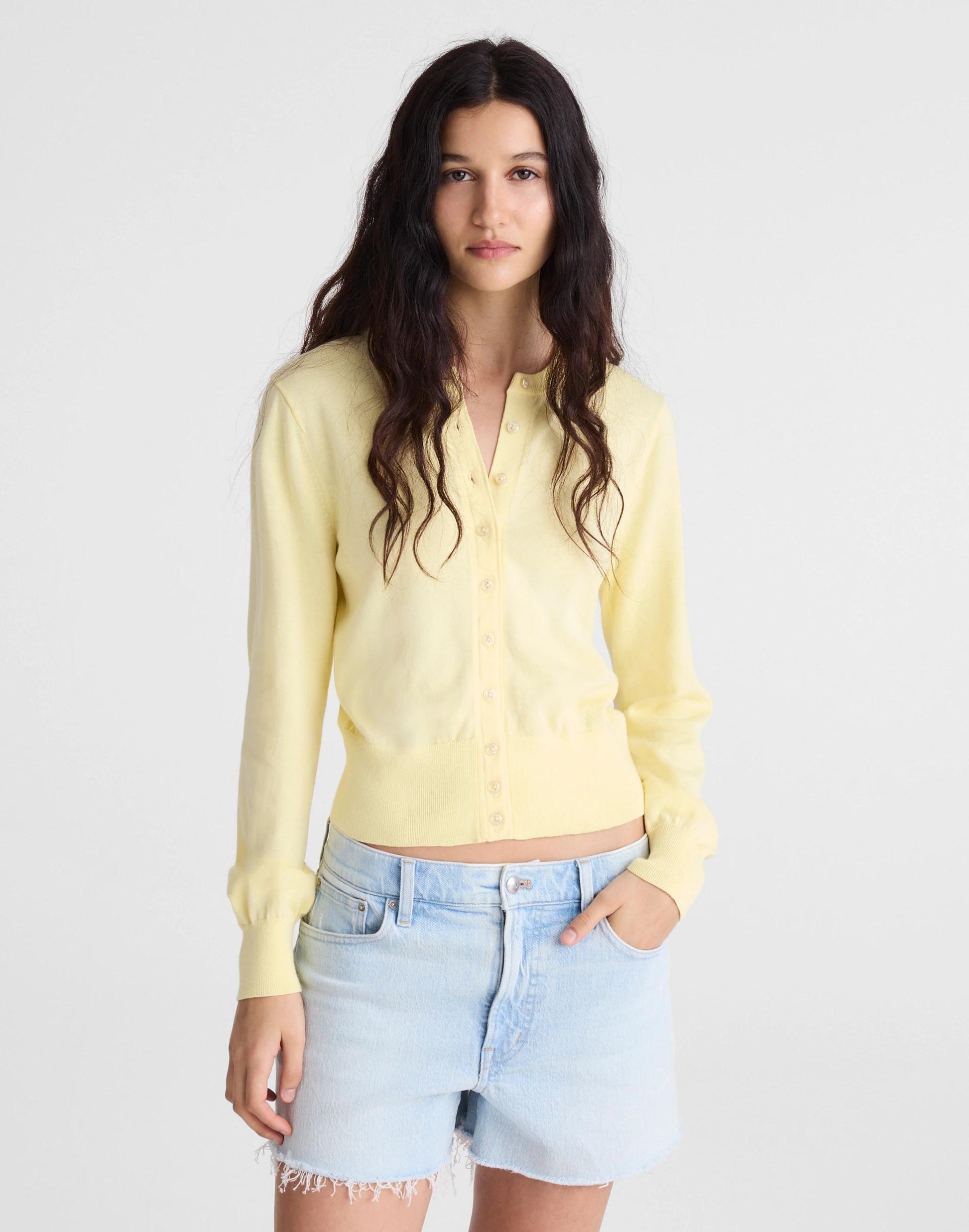 Madewell Button-Front Cardigan in 100% Cotton Candlelight