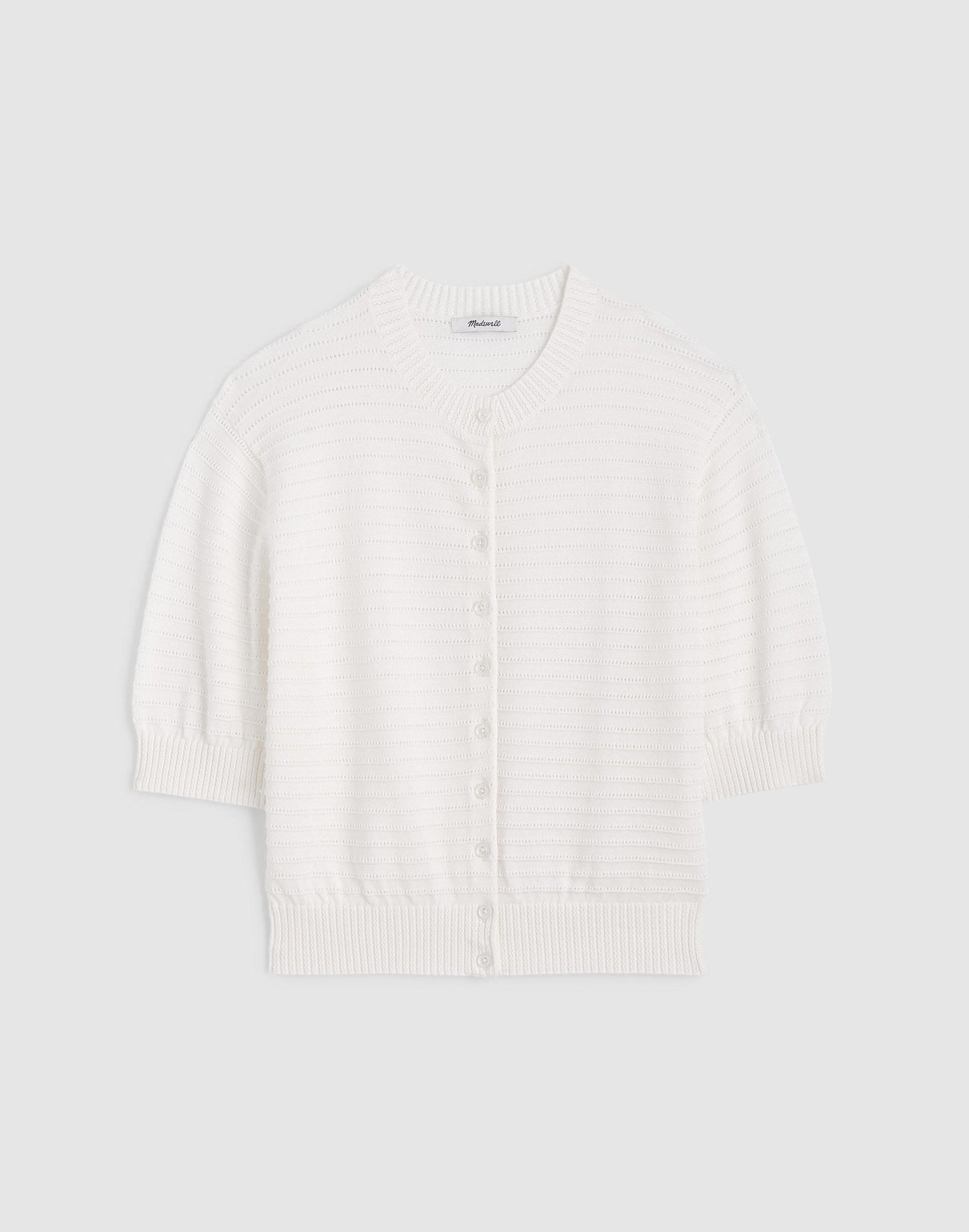 Madewell Textured Short-Sleeve Cardigan in 100% Cotton Lighthouse