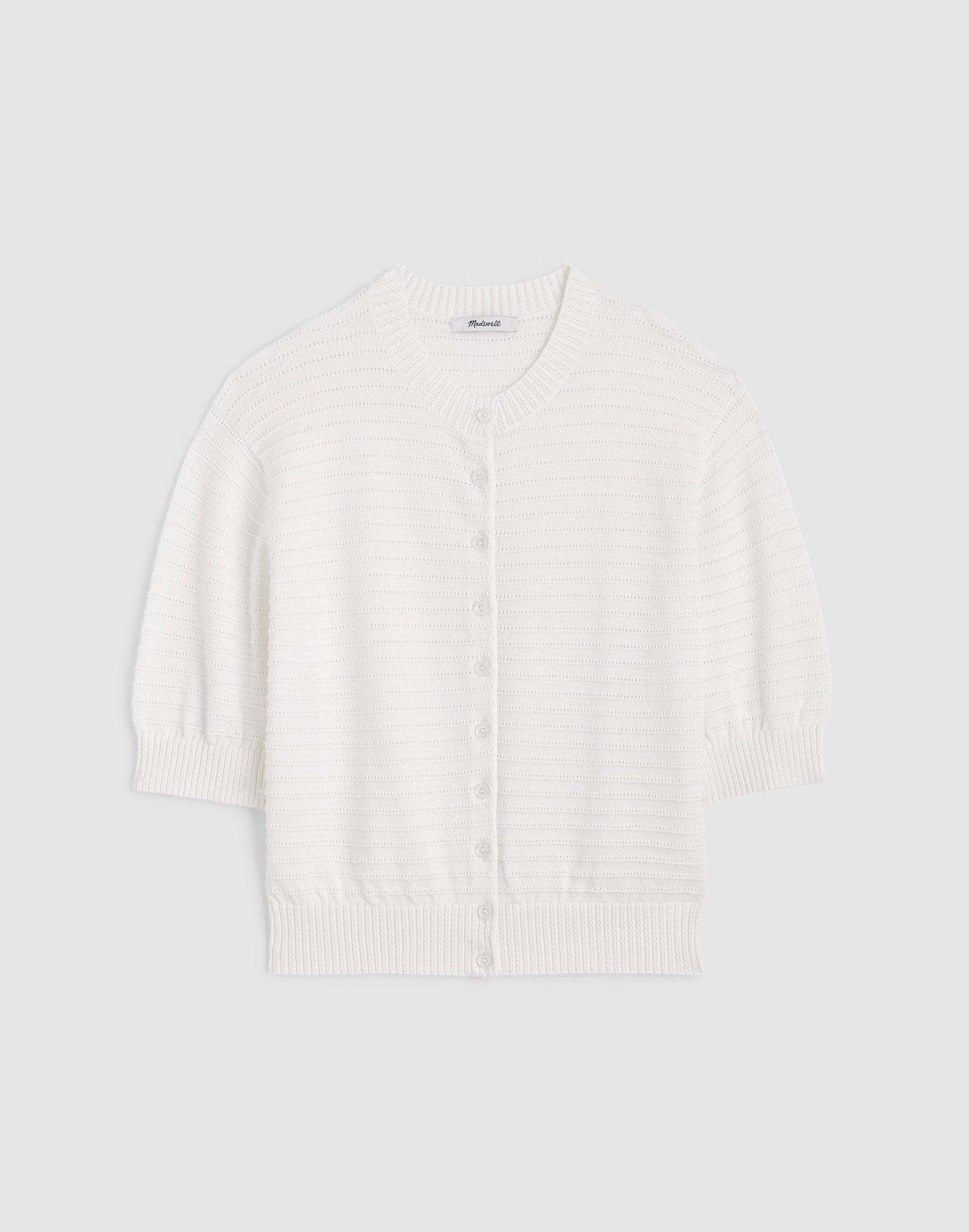 Madewell Textured Short-Sleeve Cardigan in 100% Cotton Lighthouse