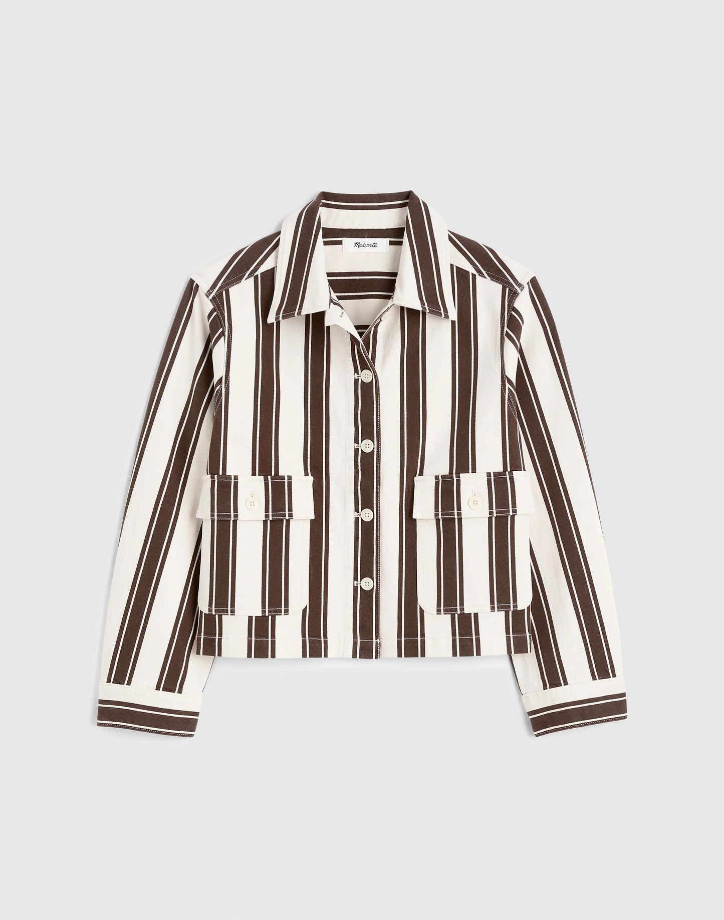 Madewell Cropped Button-Front Jacket Dark Brown Stripe