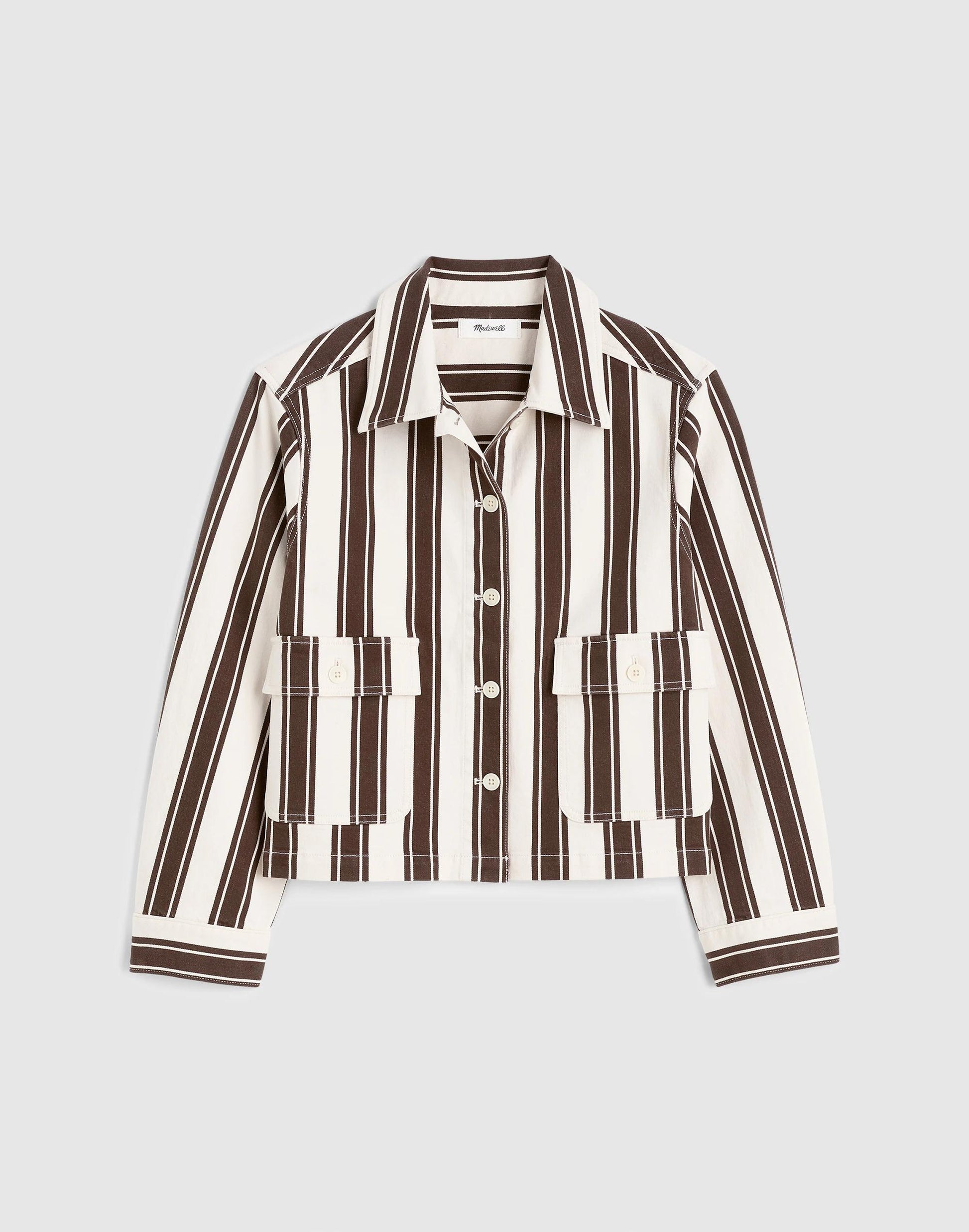 Madewell Cropped Button-Front Jacket Dark Brown Stripe