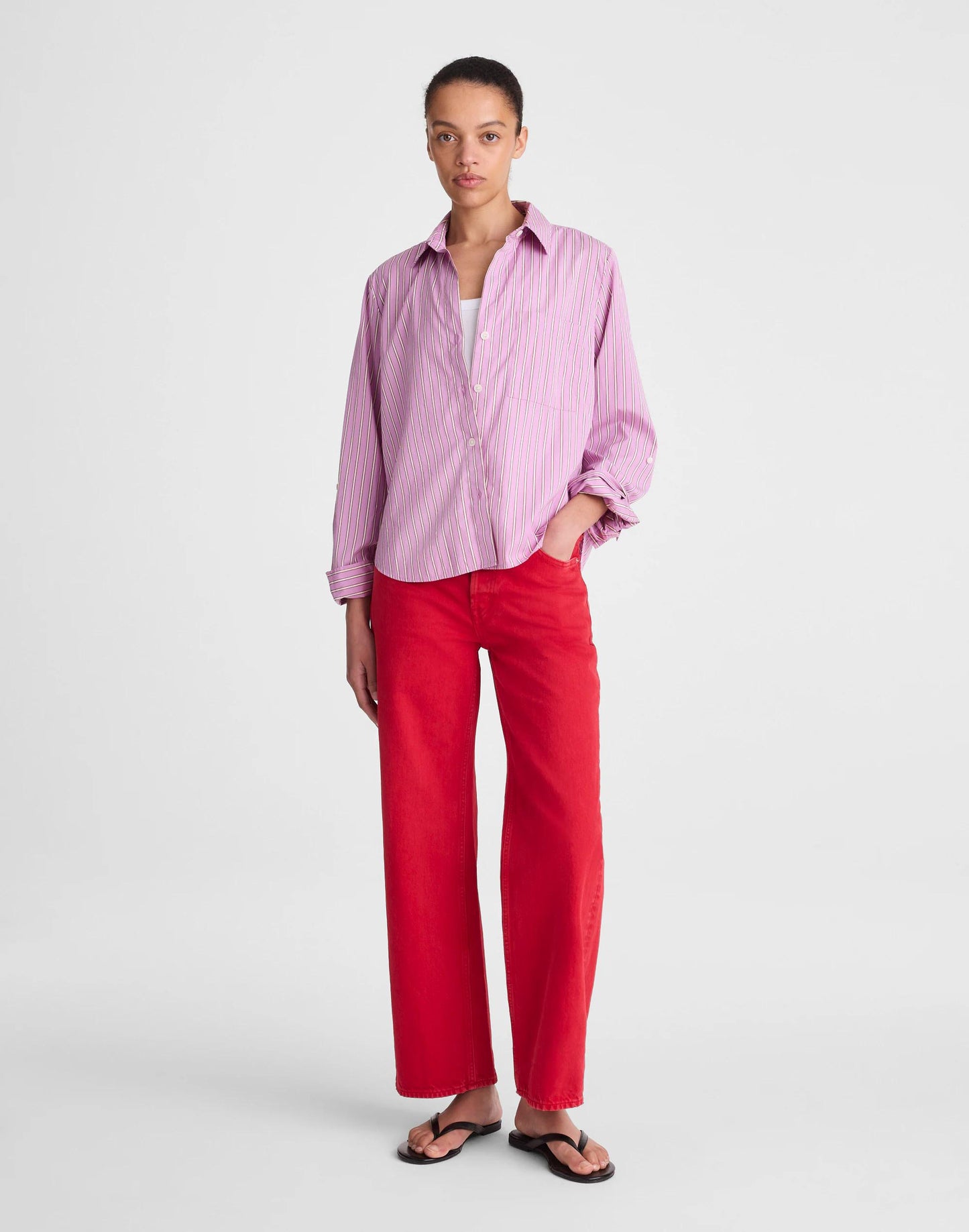 Madewell The Signature Y-Neck Shirt in Poplin Warm Wisteria