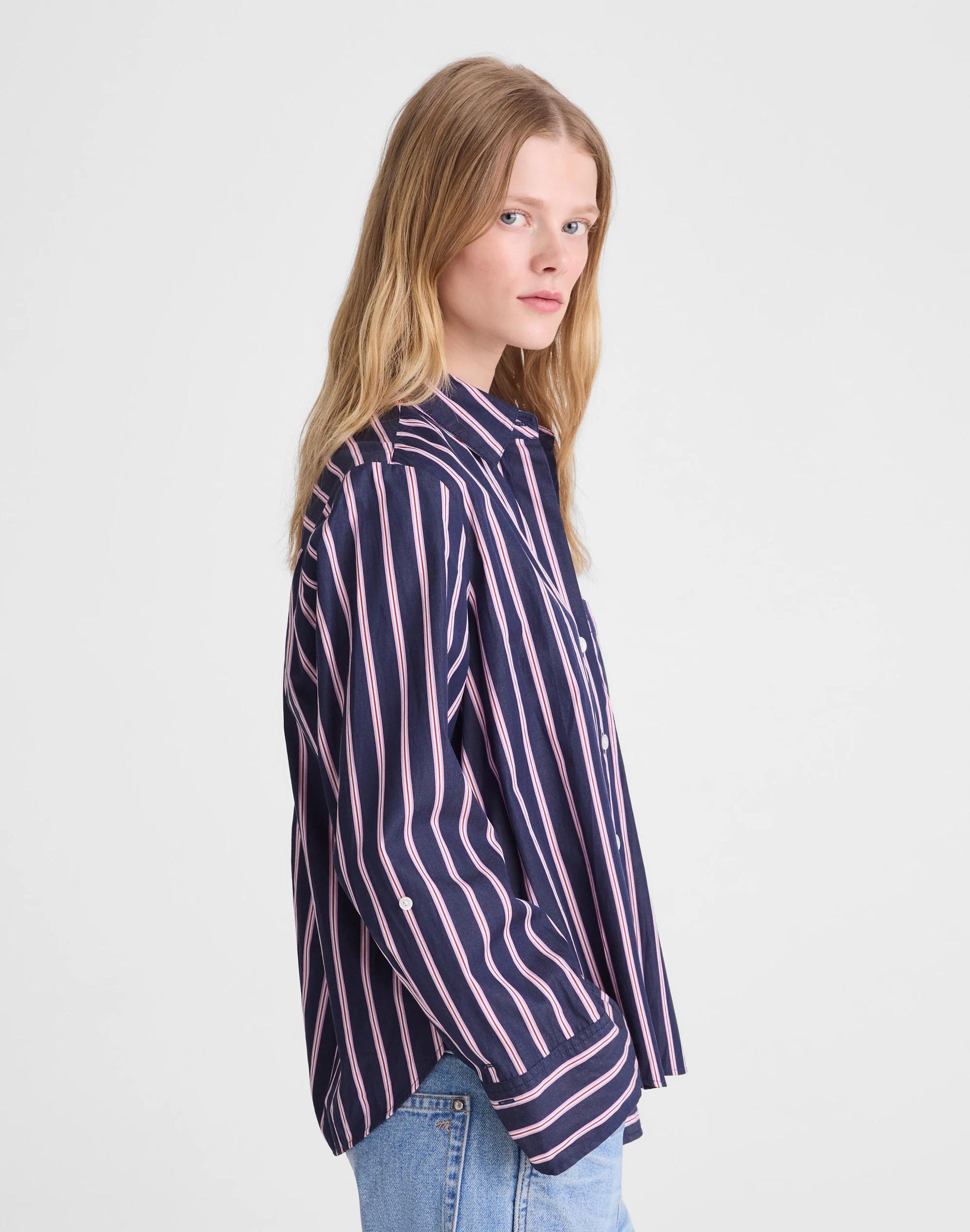 Madewell The Signature Y-Neck Shirt in Poplin Classic Indigo
