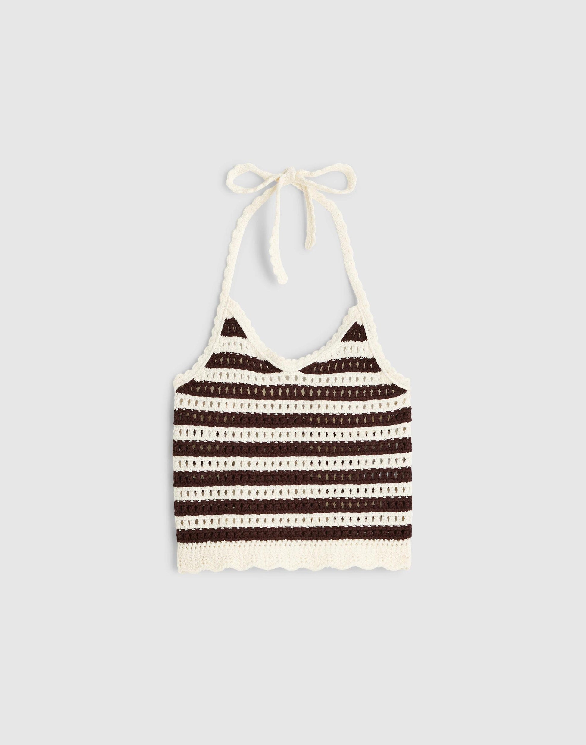Madewell Madewell x Shopbop Pointelle-Knit Halter Top Brown And Ivory Stripe