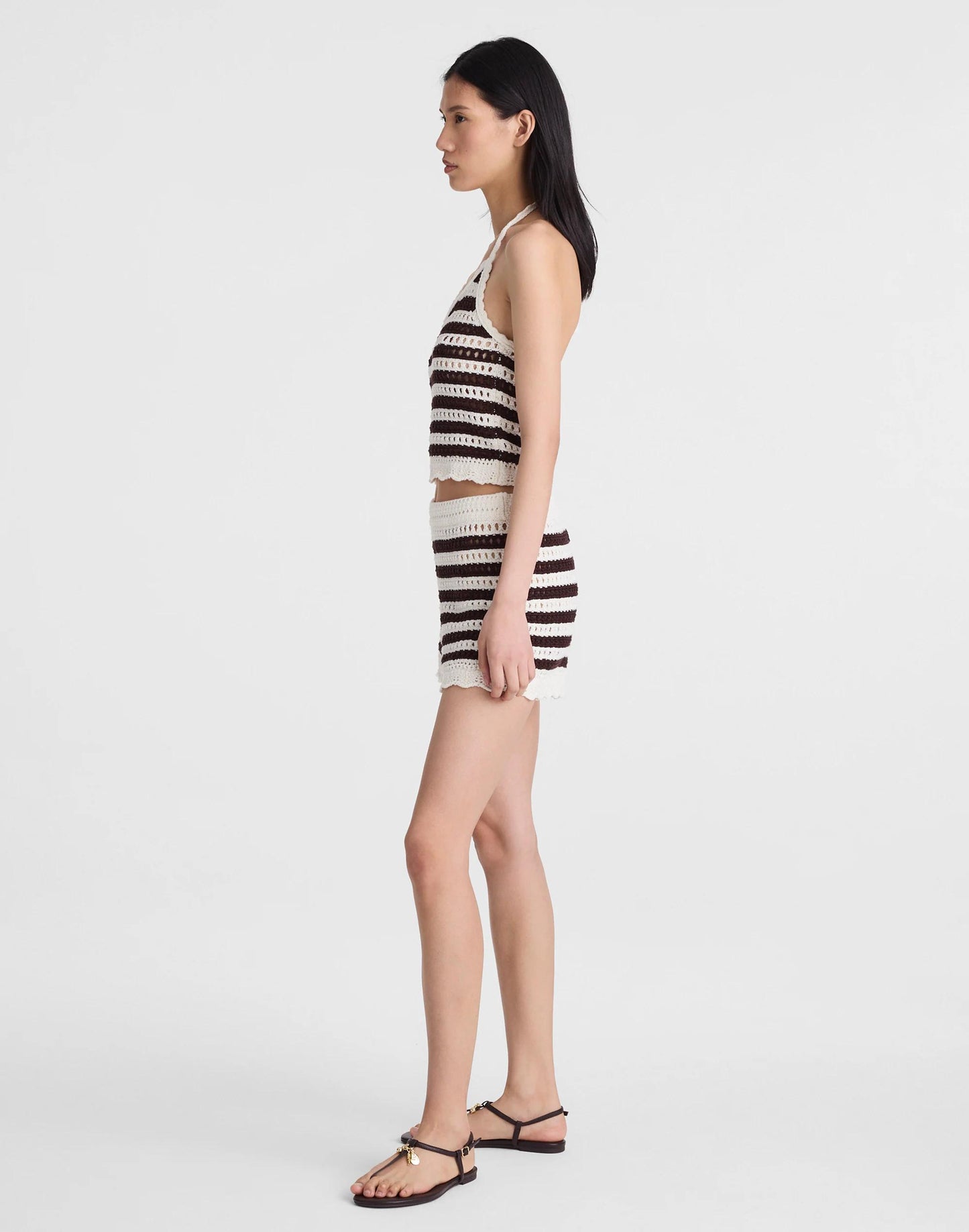 Madewell Madewell x Shopbop Pointelle-Knit Shorts Brown And Ivory Stripe