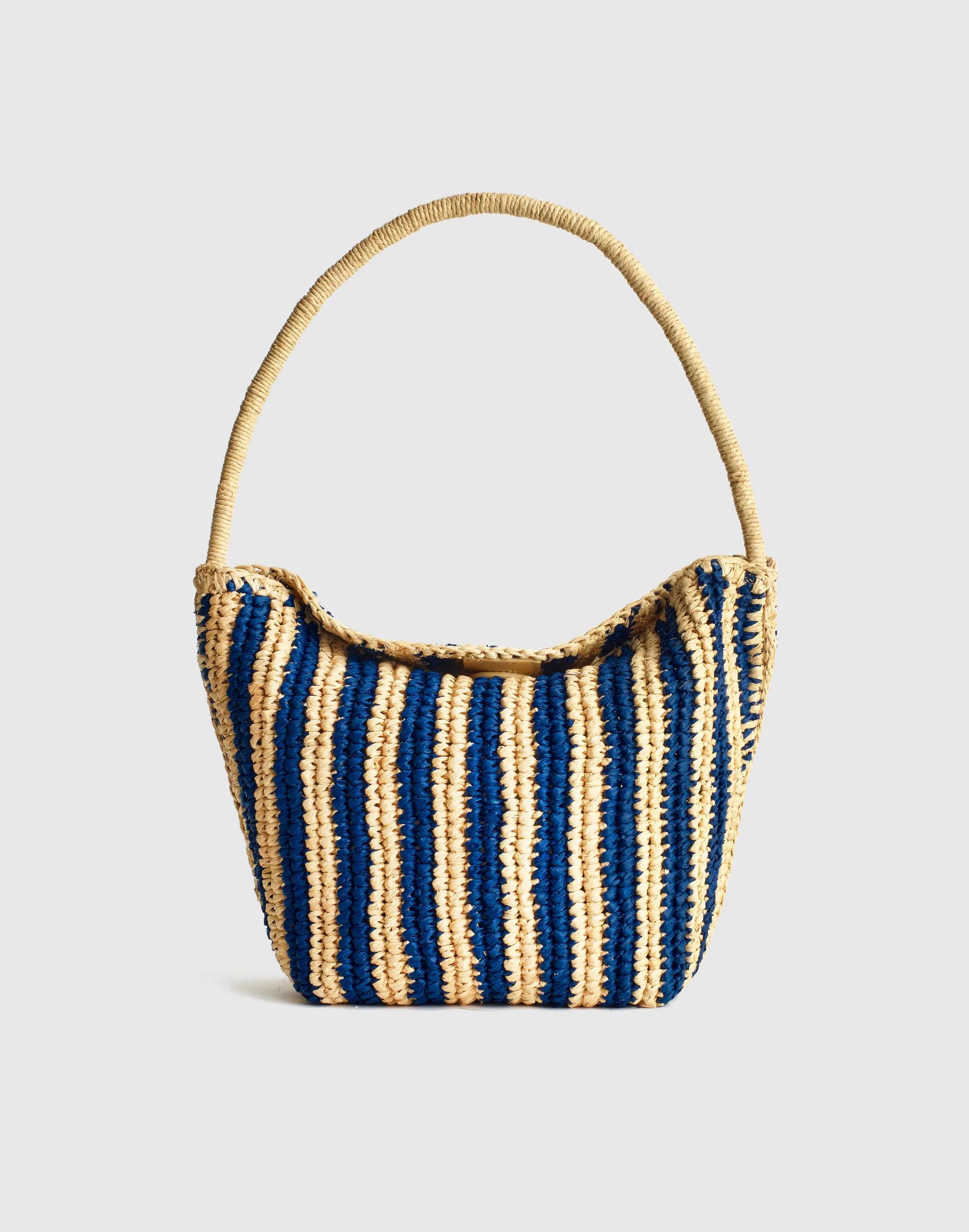Madewell The Signature Woven Shoulder Bag in Raffia Retro Blue Stripe Multi