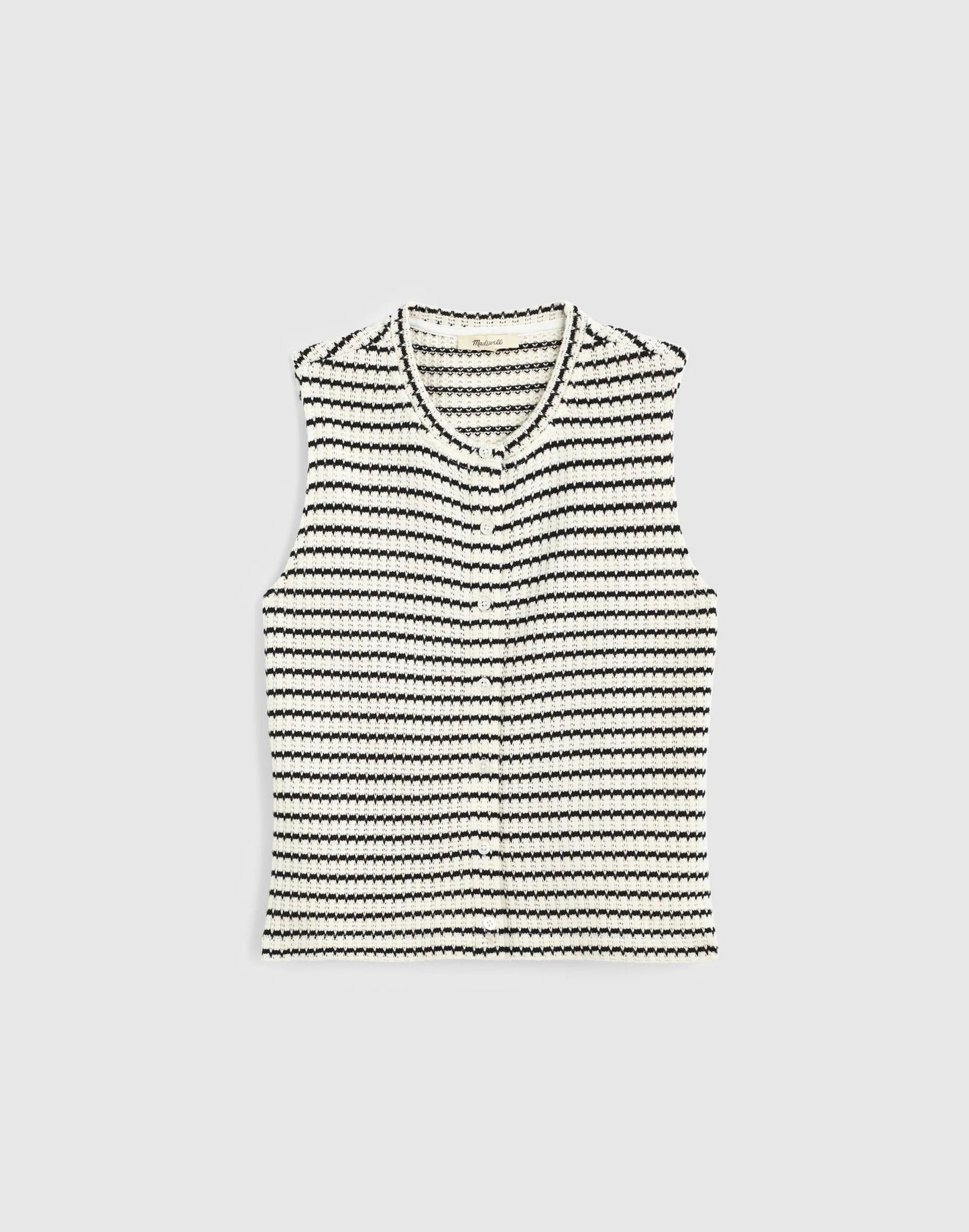 Madewell Textured-Knit  Button-Front Shell Top Ivory And Black Tuck Stitch