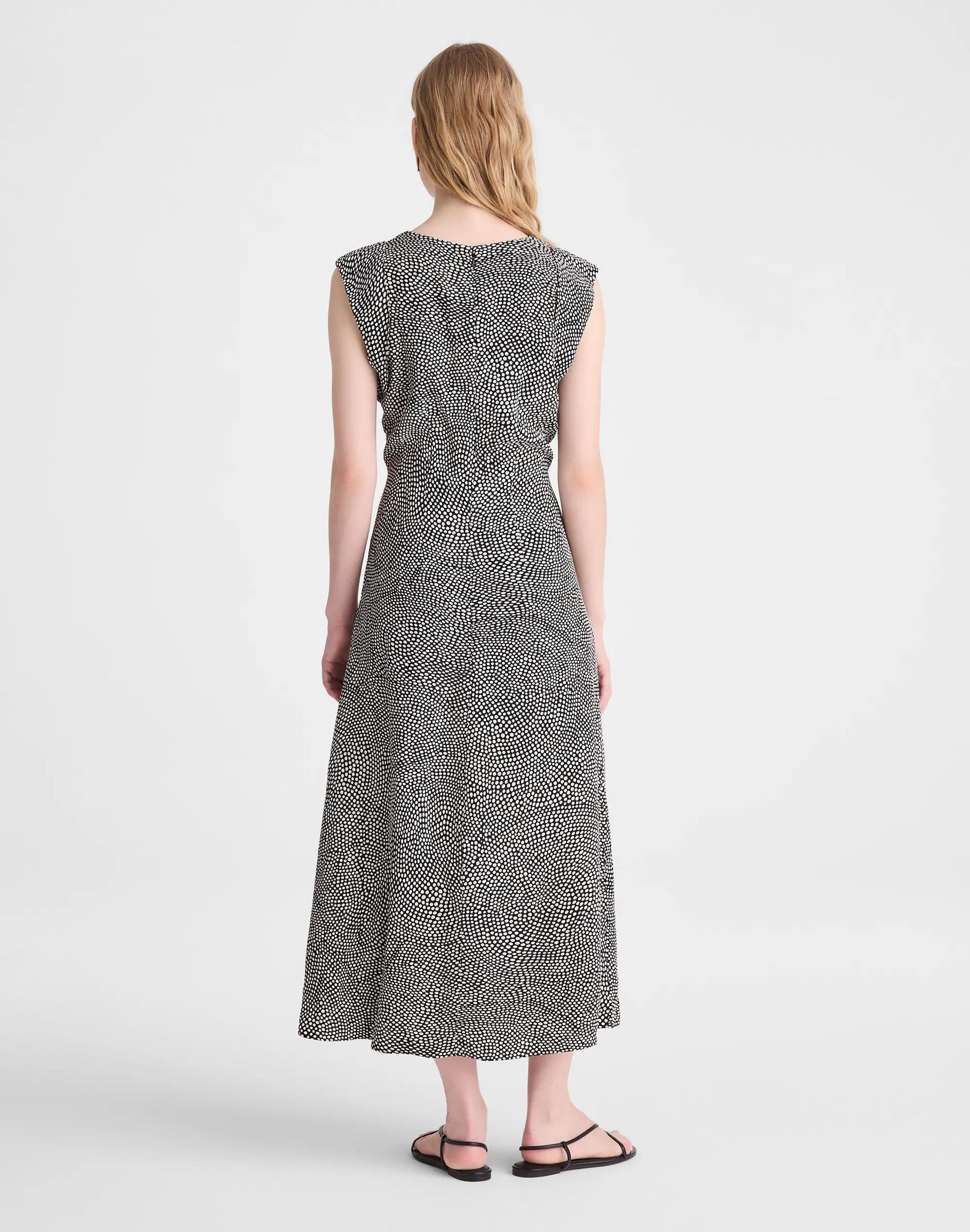 Madewell Ruched Flutter-Sleeve Midi Dress Jet Black
