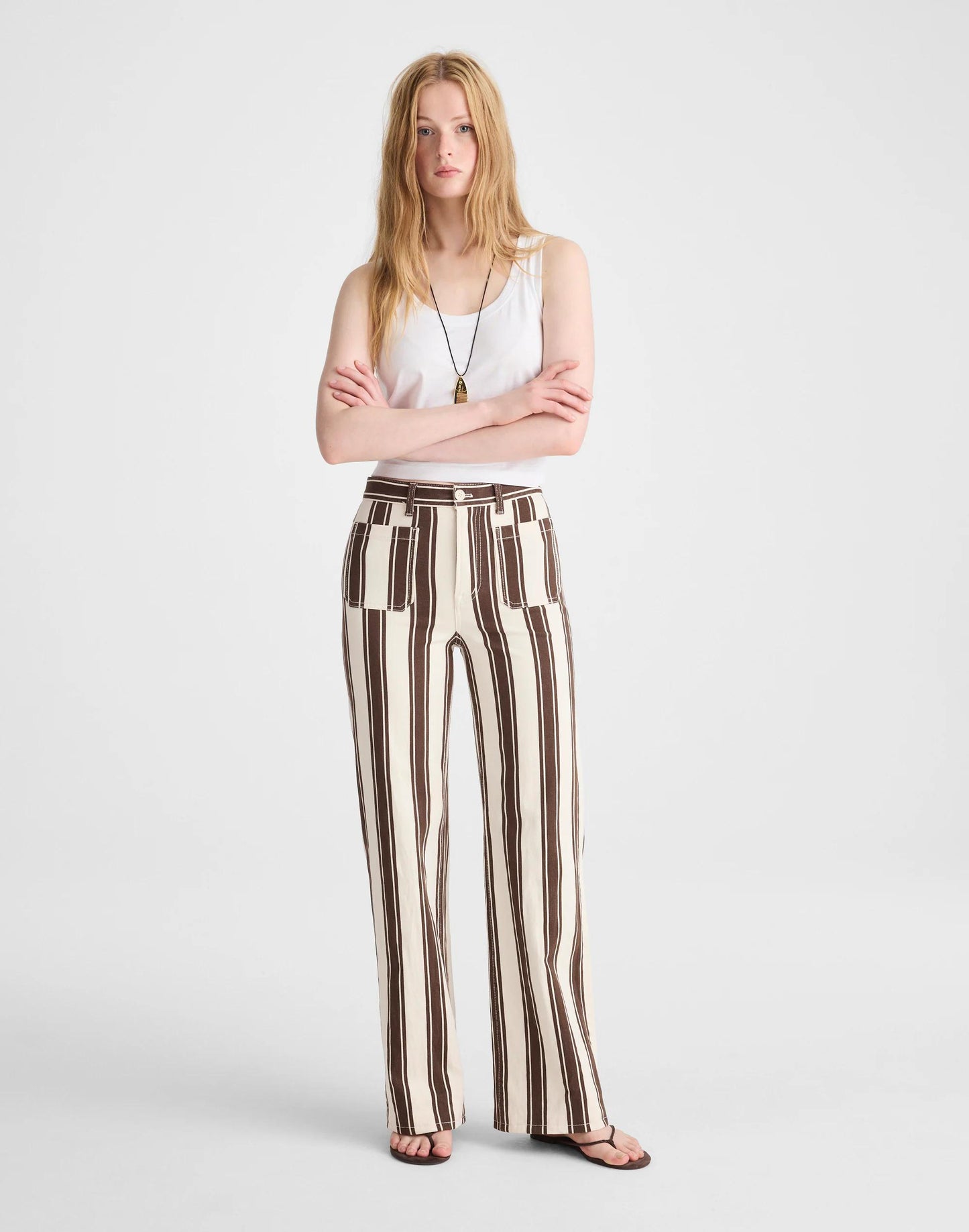 Madewell The Emmy Wide-Leg Pant Dark Brown Stripe