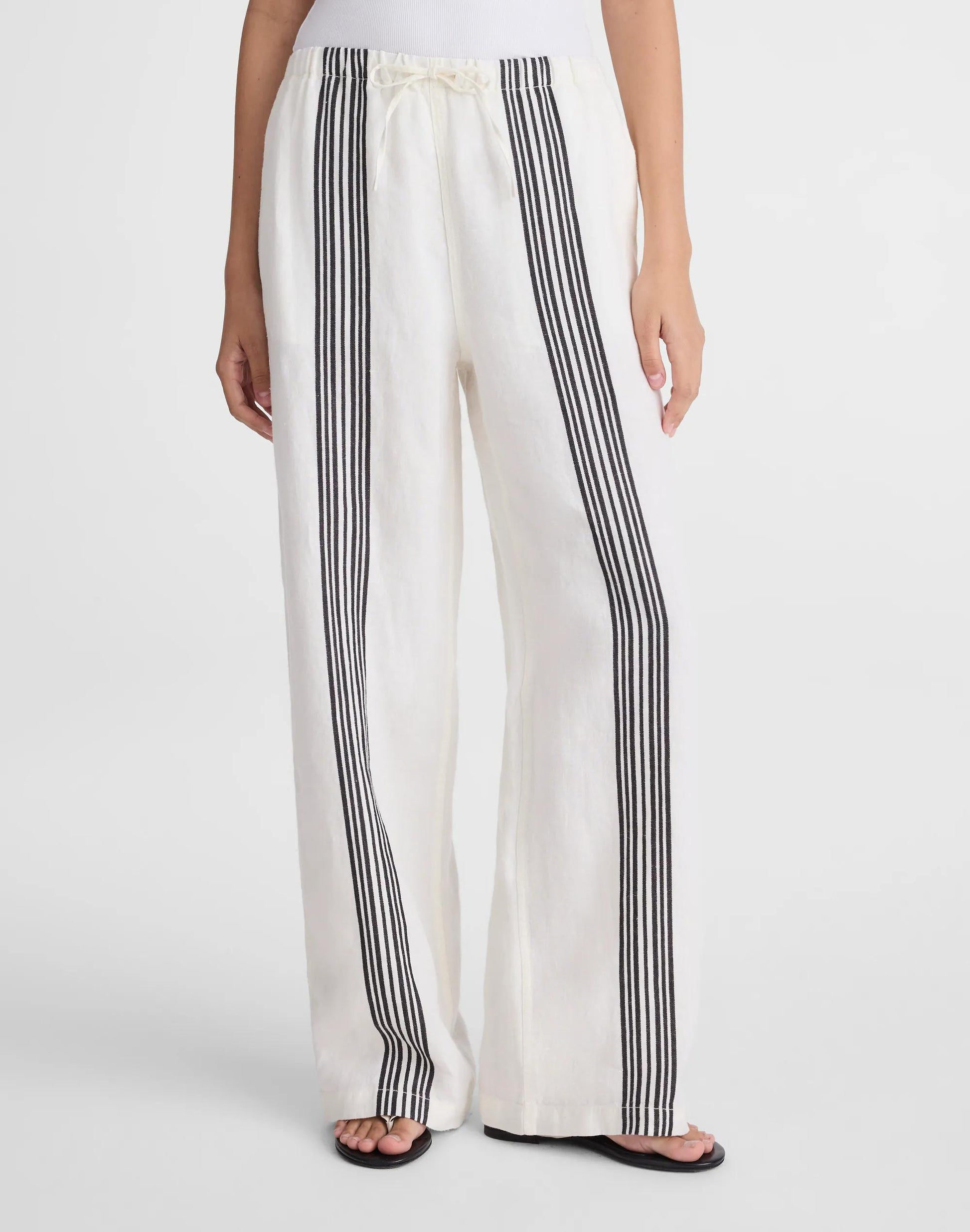 Madewell Pull-On Pants in Linen Blend Bold Placement Stripe Black