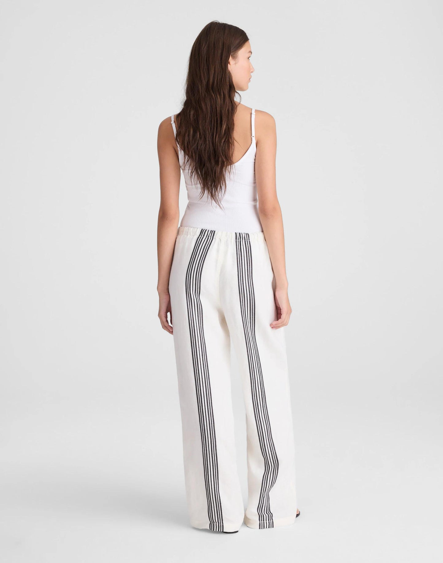 Madewell Pull-On Pants in Linen Blend Bold Placement Stripe Black