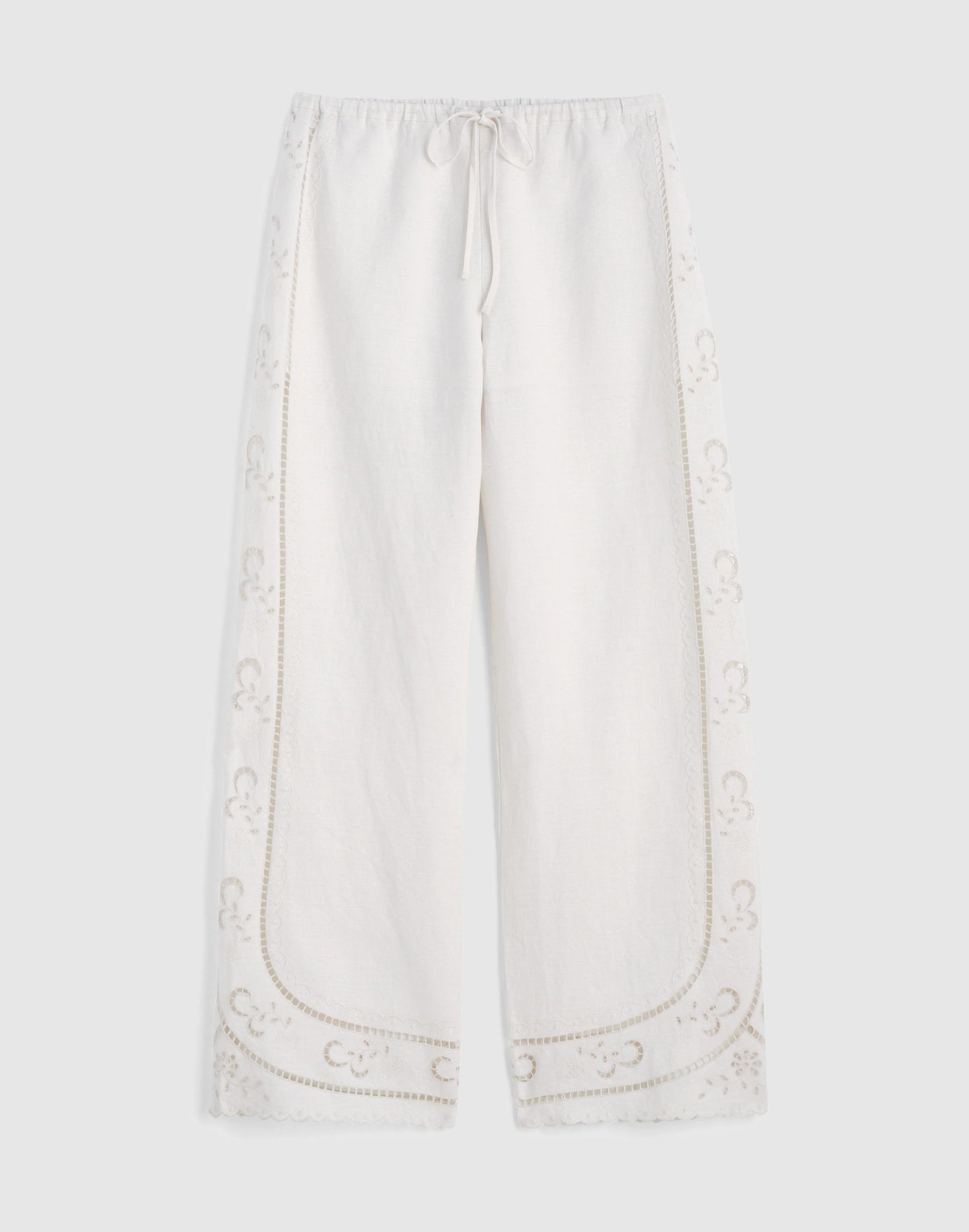 Madewell Eyelet Drawstring Pants in 100% Linen Ivory Linen