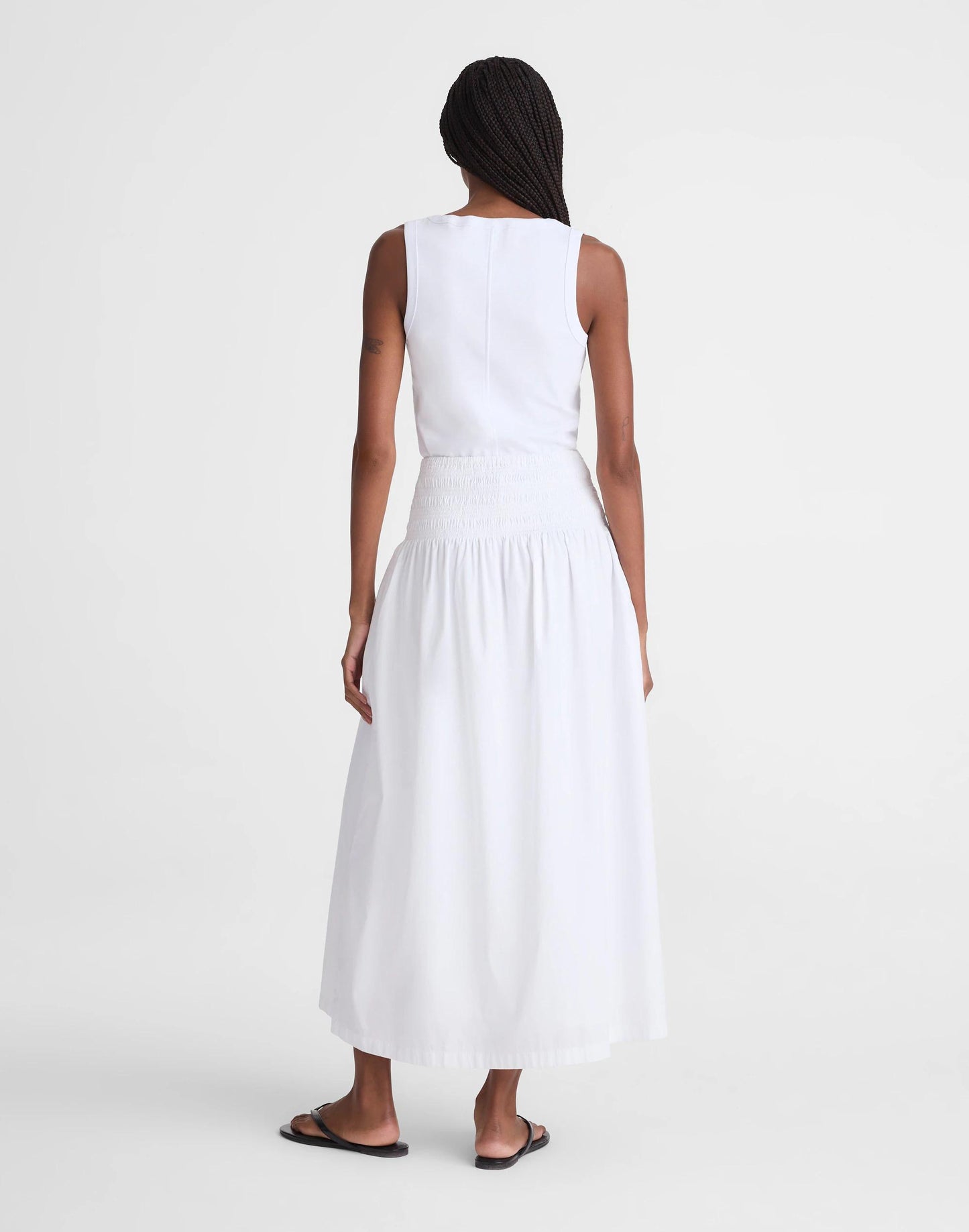 Madewell Smocked-Waist Midi Skirt in Poplin White