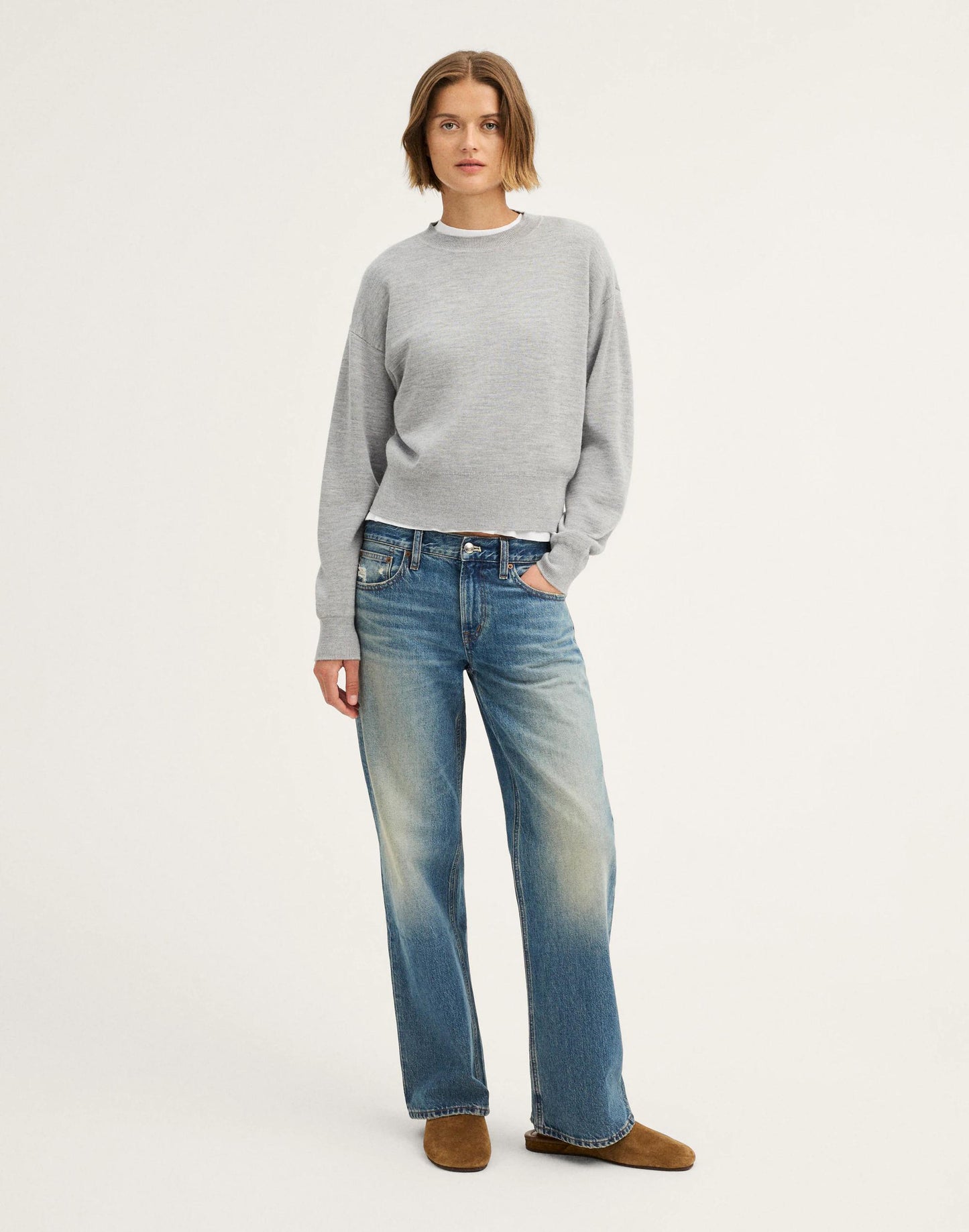 Madewell Relaxed Crewneck Sweater in Merino-Silk Blend Medium Htr Grey