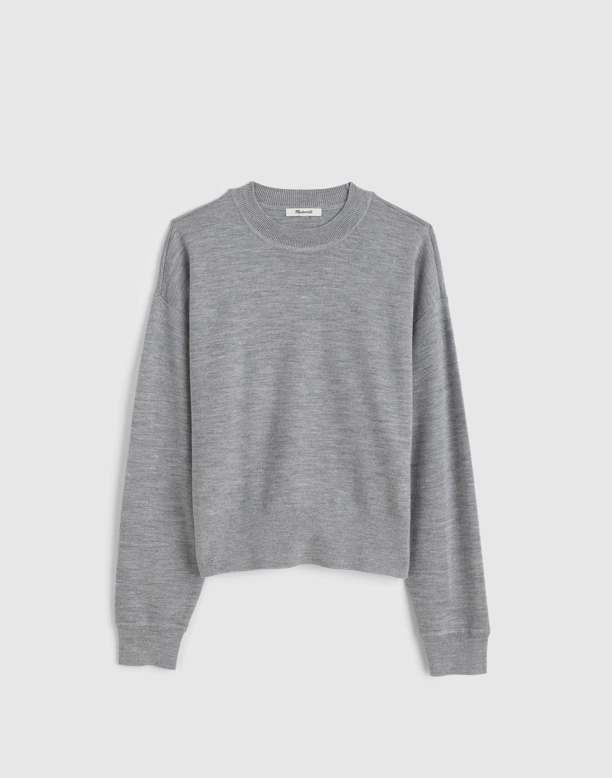 Madewell Relaxed Crewneck Sweater in Merino-Silk Blend Medium Htr Grey