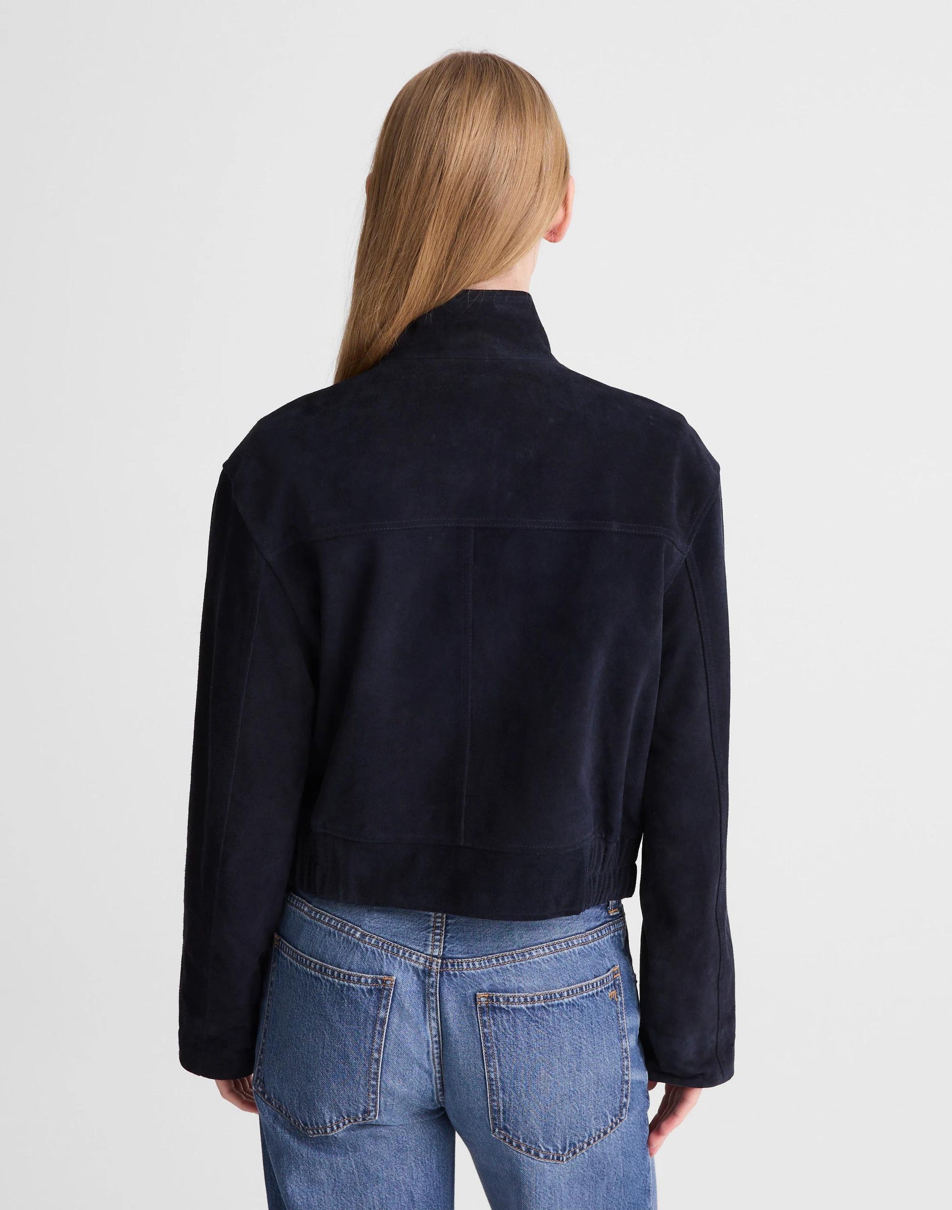 Madewell Funnel-Neck Utility Jacket in Suede Classic Navy